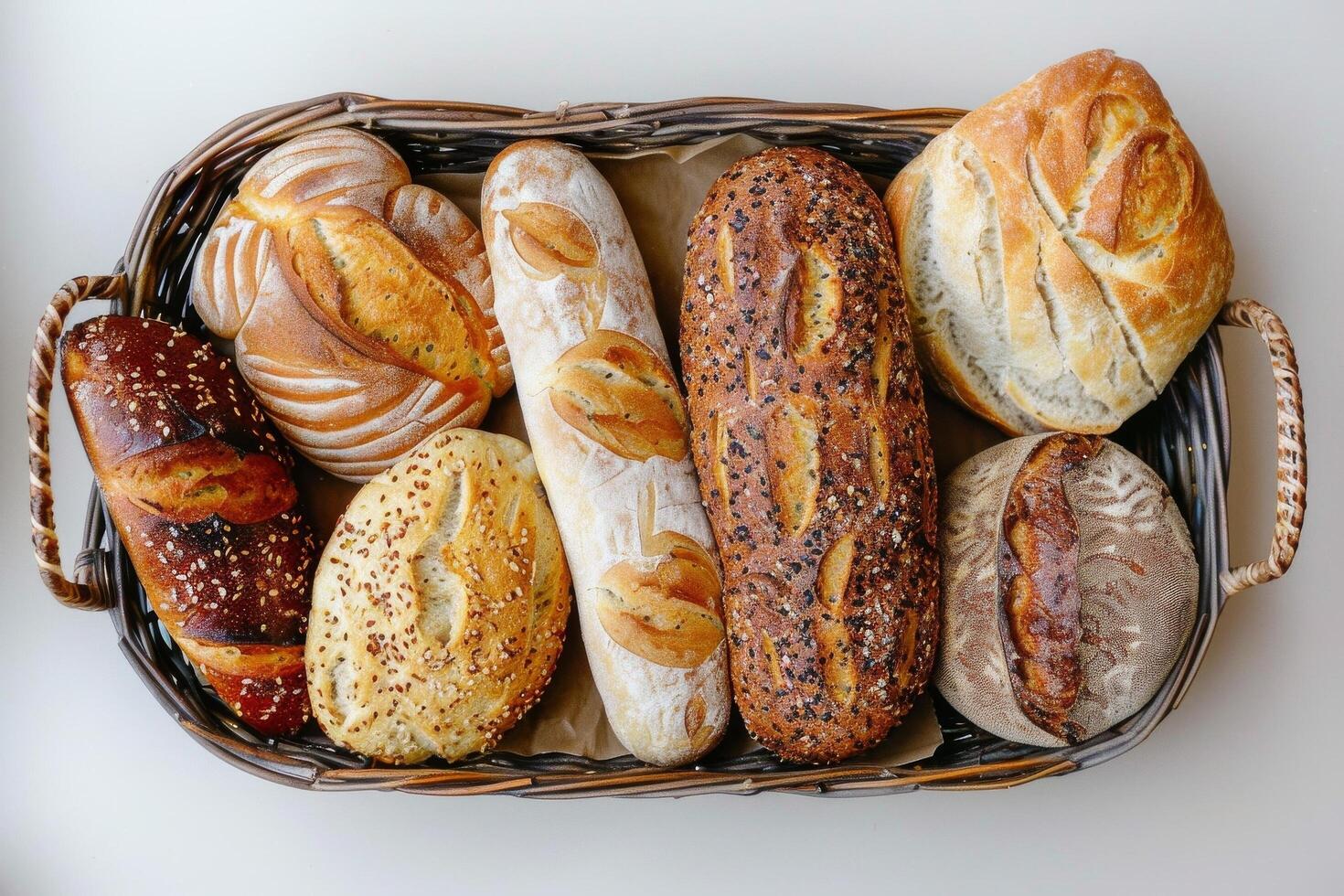 handwerklich Brot Auswahl im Korb foto
