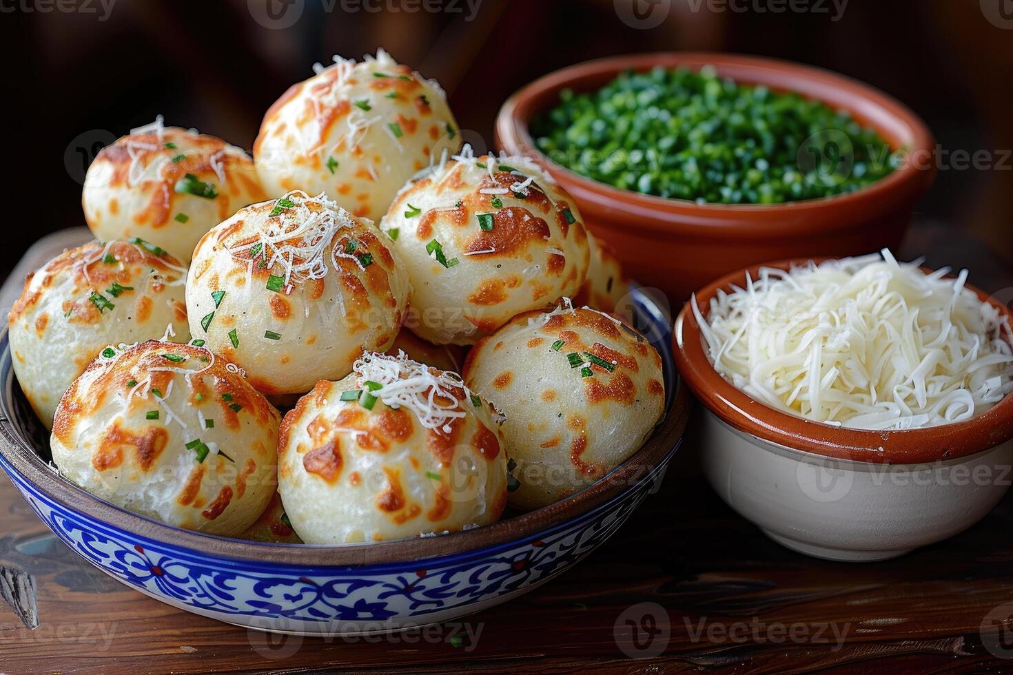 pao de queijo Brasilianer Käse Brot im das Küche Tabelle Fachmann Werbung Essen Fotografie foto