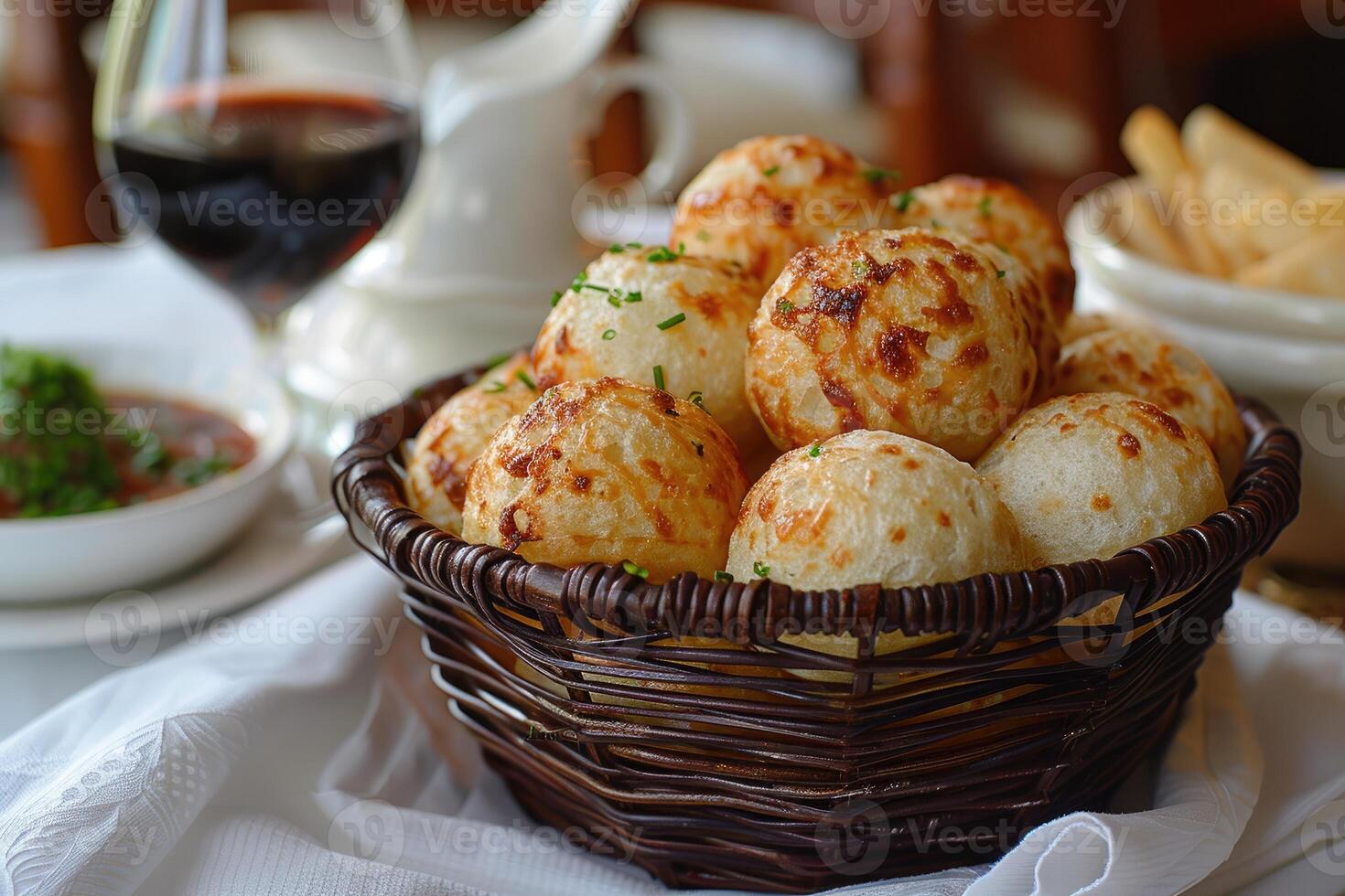 pao de queijo Brasilianer Käse Brot im das Küche Tabelle Fachmann Werbung Essen Fotografie foto