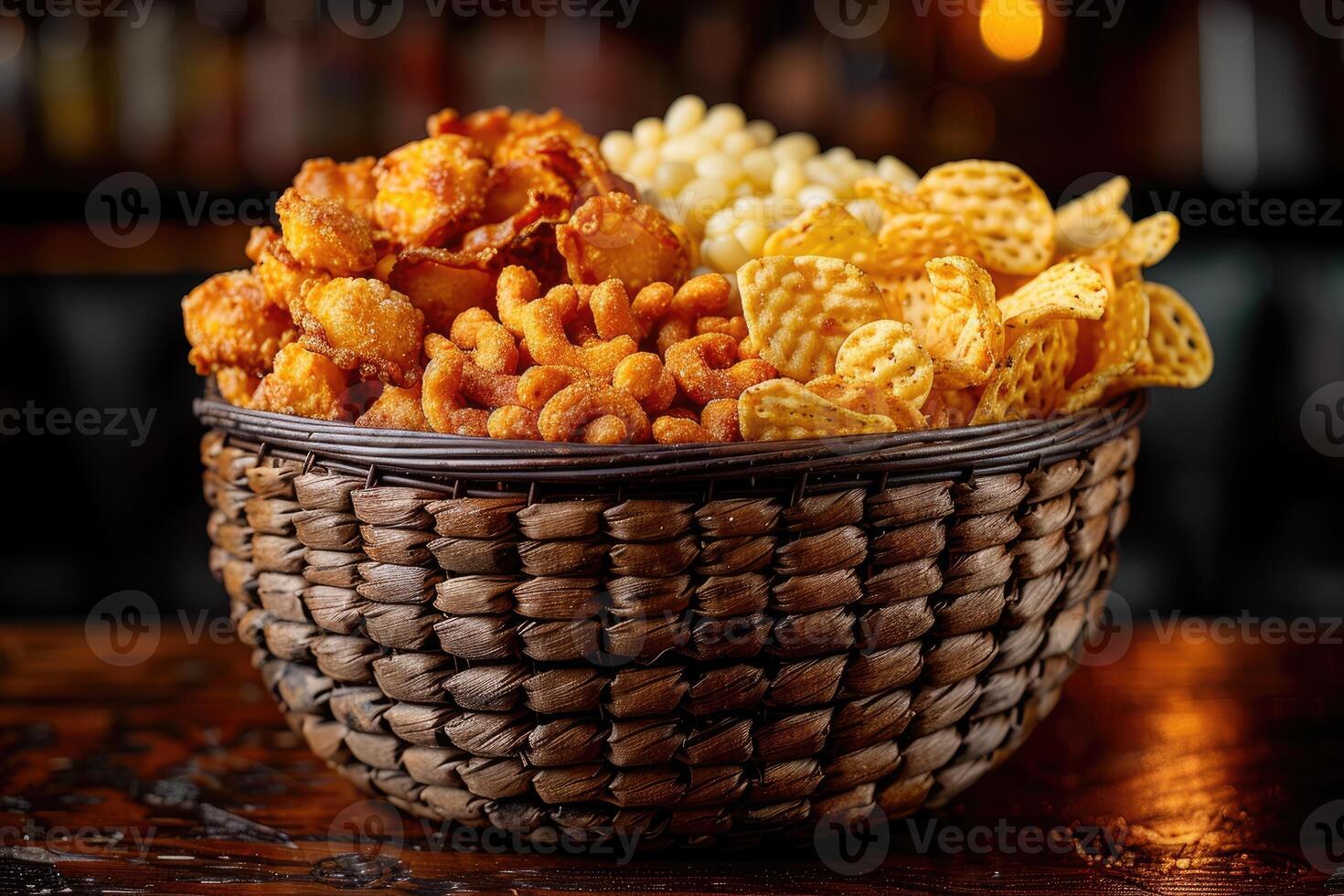 frisch Snacks Produkt mit Korb Fachmann Werbung Essen Fotografie foto