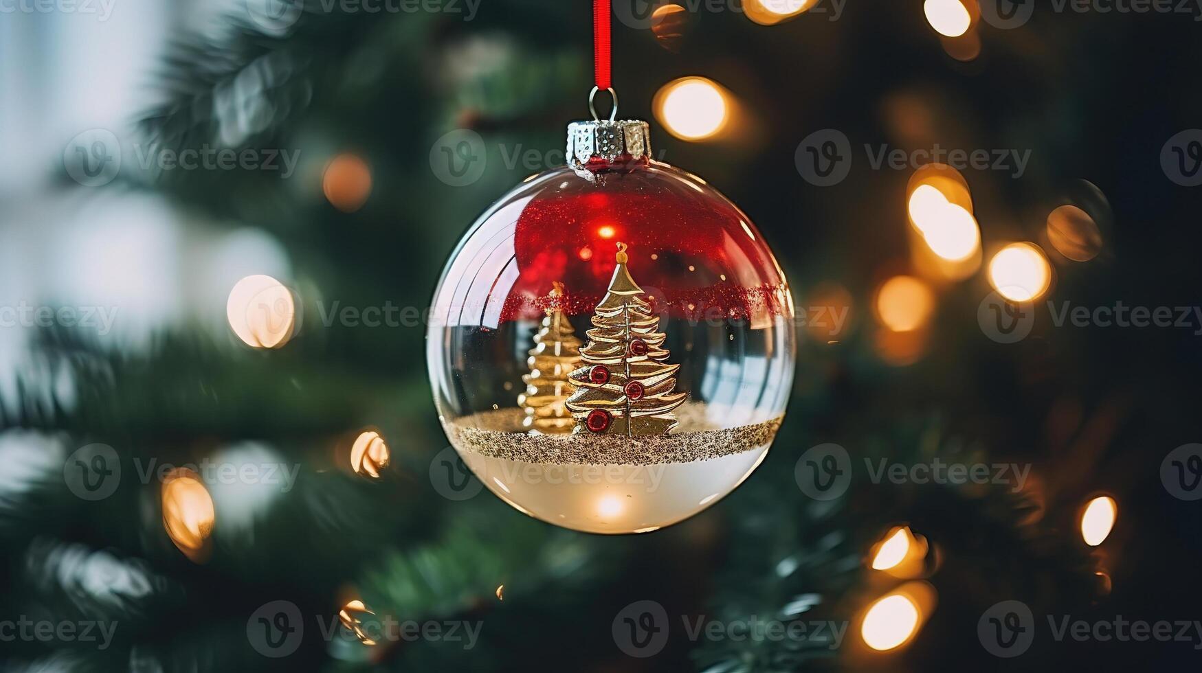 Weihnachten Dekorationen Nahansicht gegen das Hintergrund von ein Weihnachten Baum foto