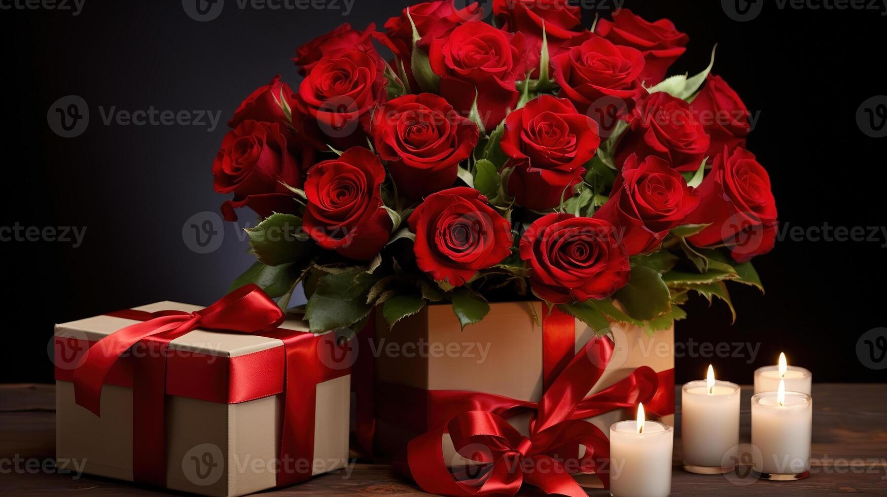Valentinstag Tag Geschenk, ein Box mit ein Bogen und Rosen Nahansicht. 14 Februar Konzept foto