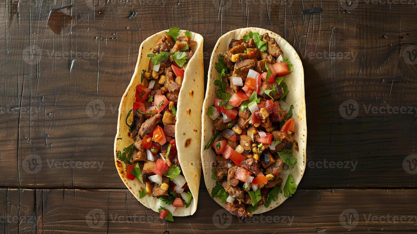 oben Nieder Foto von zwei authentisch Mexikaner Tacos