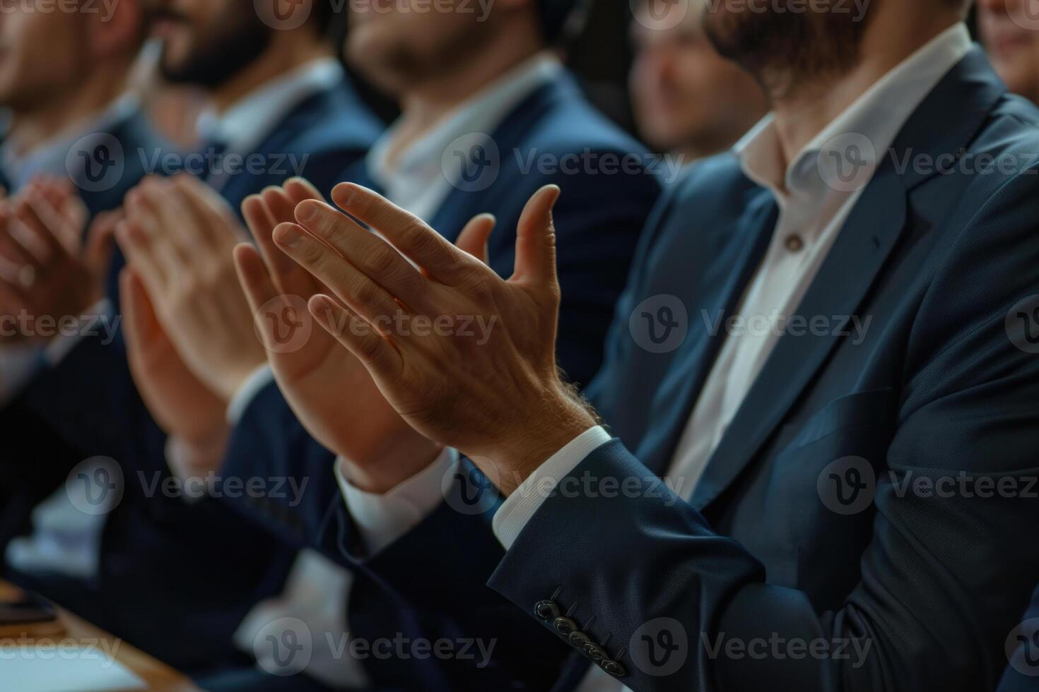 Geschäftsleute im Büro applaudieren zum Präsentation zeigen Anerkennung. foto