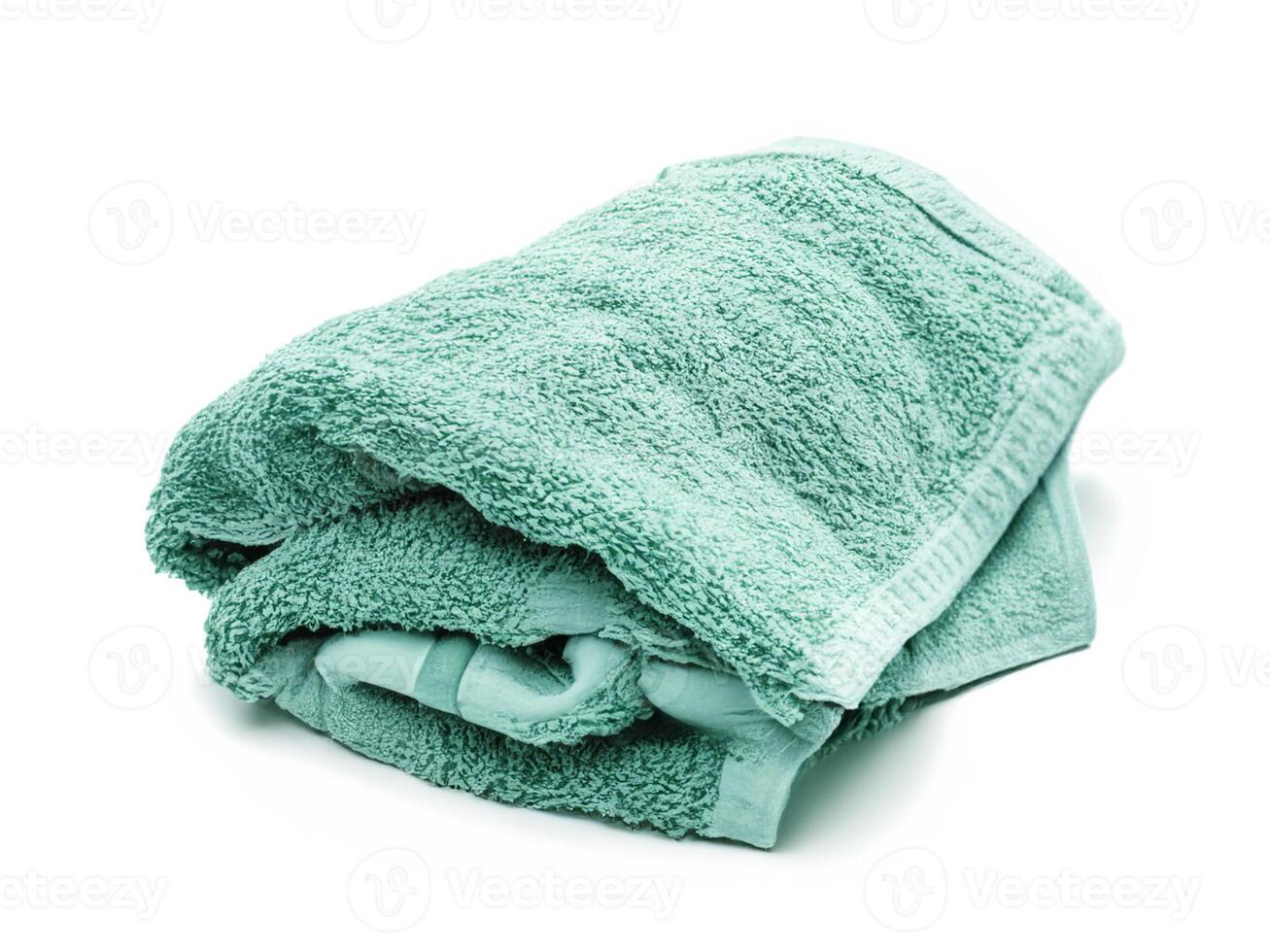 Grün Handtuch isoliert auf Weiß Hintergrund foto