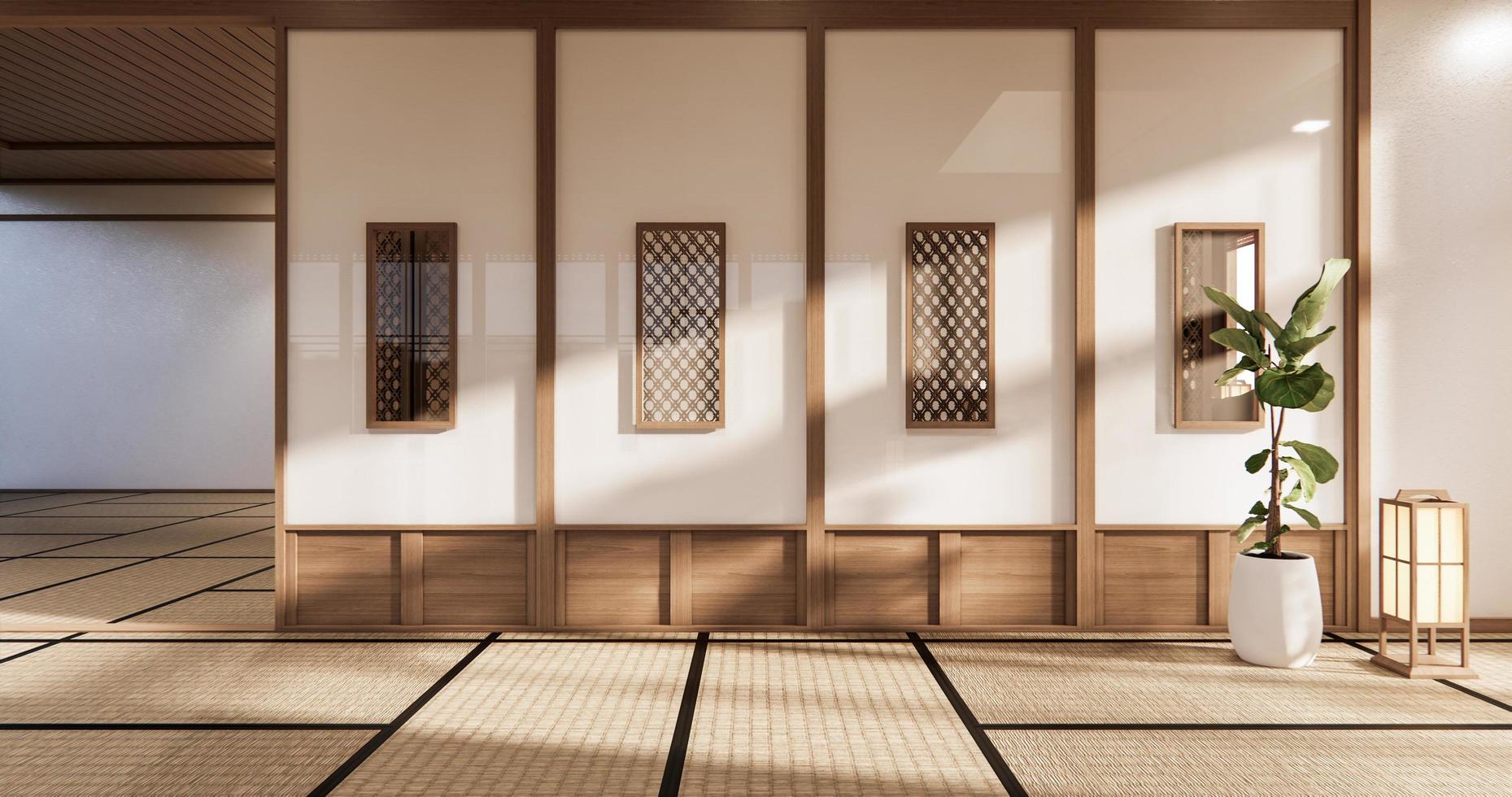 das minimale zimmerdesign im japanischen stil. 3d-rendering foto