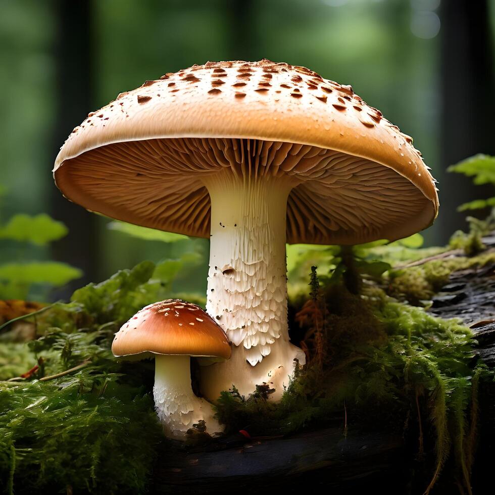 ein Pilz ist Sitzung auf ein Log im das Wald foto