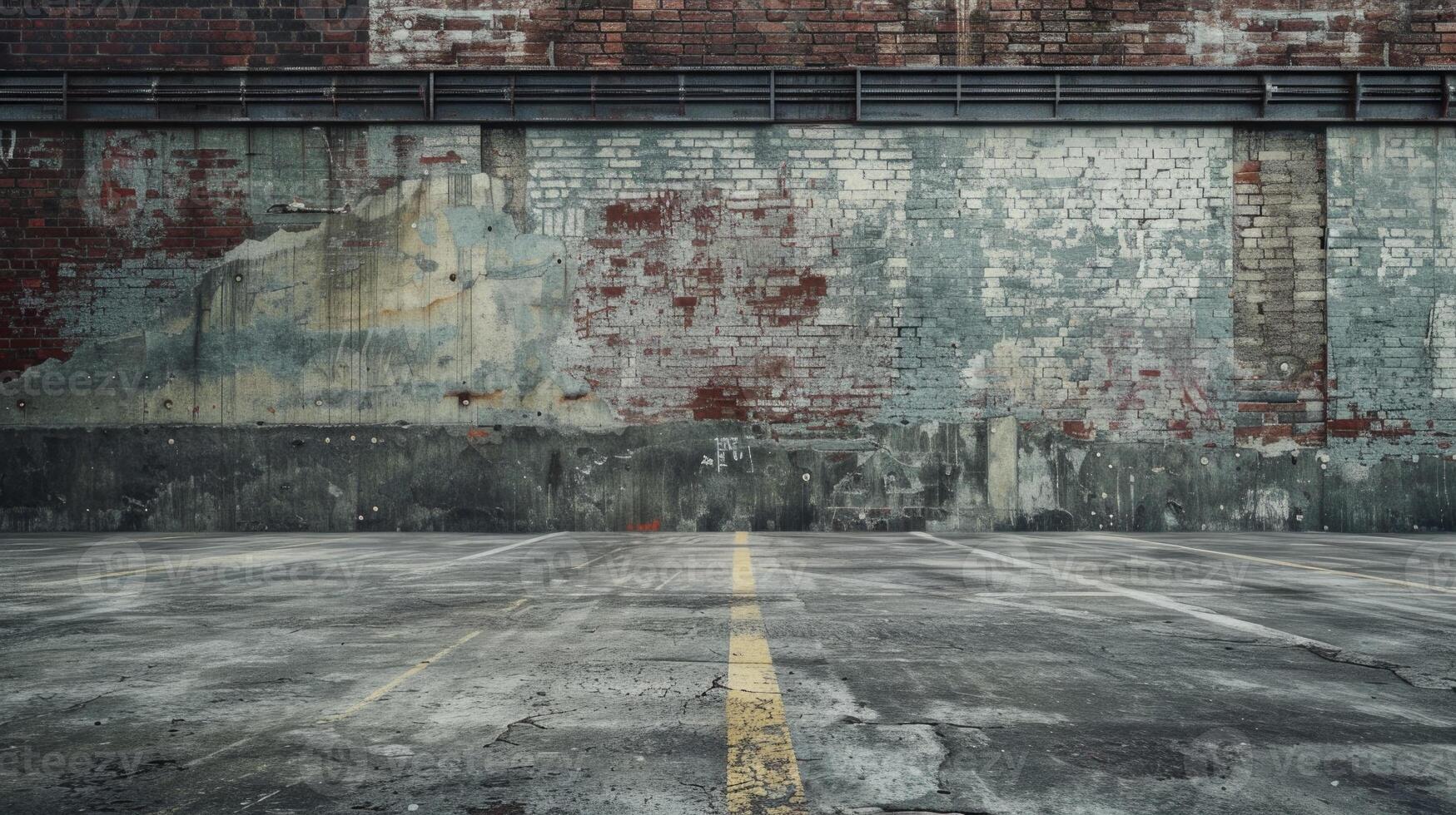 industriell Hintergrund leeren Grunge städtisch Straße mit Warenhaus Backstein Mauer foto