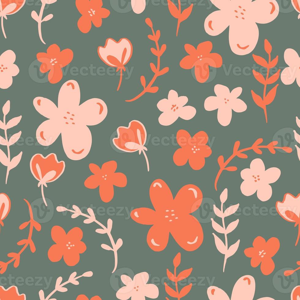 nahtlose Musterblumen mit Blättern. botanische Illustration für Tapeten, Textilien, Stoffe, Kleidung, Papier, Postkarten foto