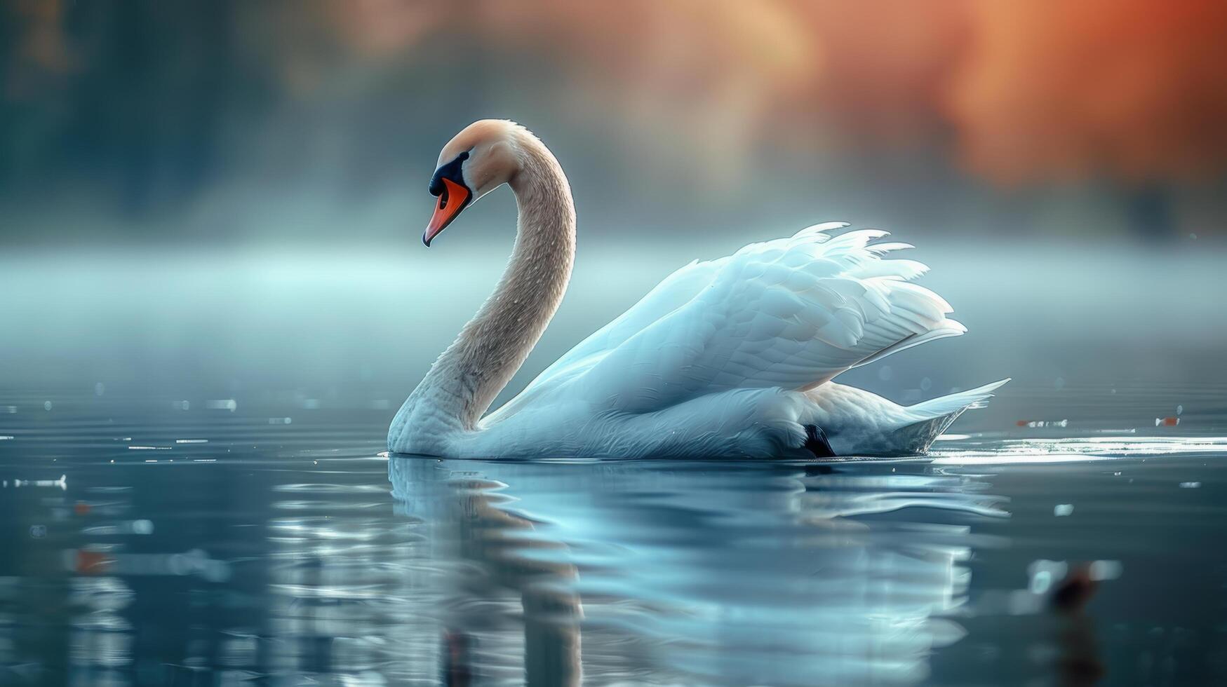 Weiß Schwan schwebend auf Körper von Wasser foto