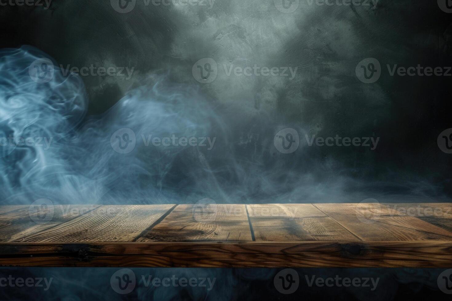 ai generiert leeren Tabelle mit Rauch auf dunkel Hintergrund. foto