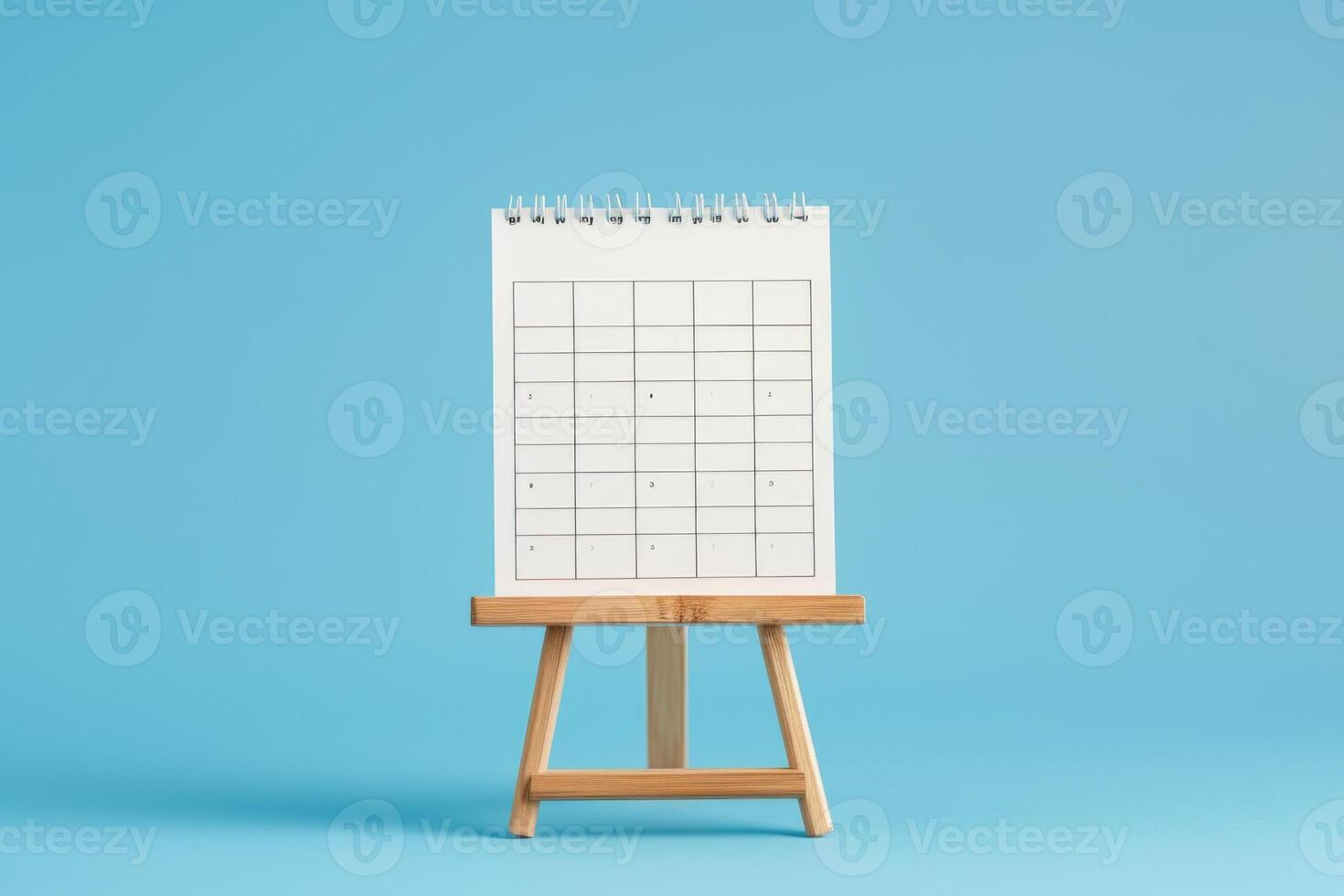 ai generiert hölzern Kalender auf Blau Hintergrund zum International Picknick und Panik Tag. foto