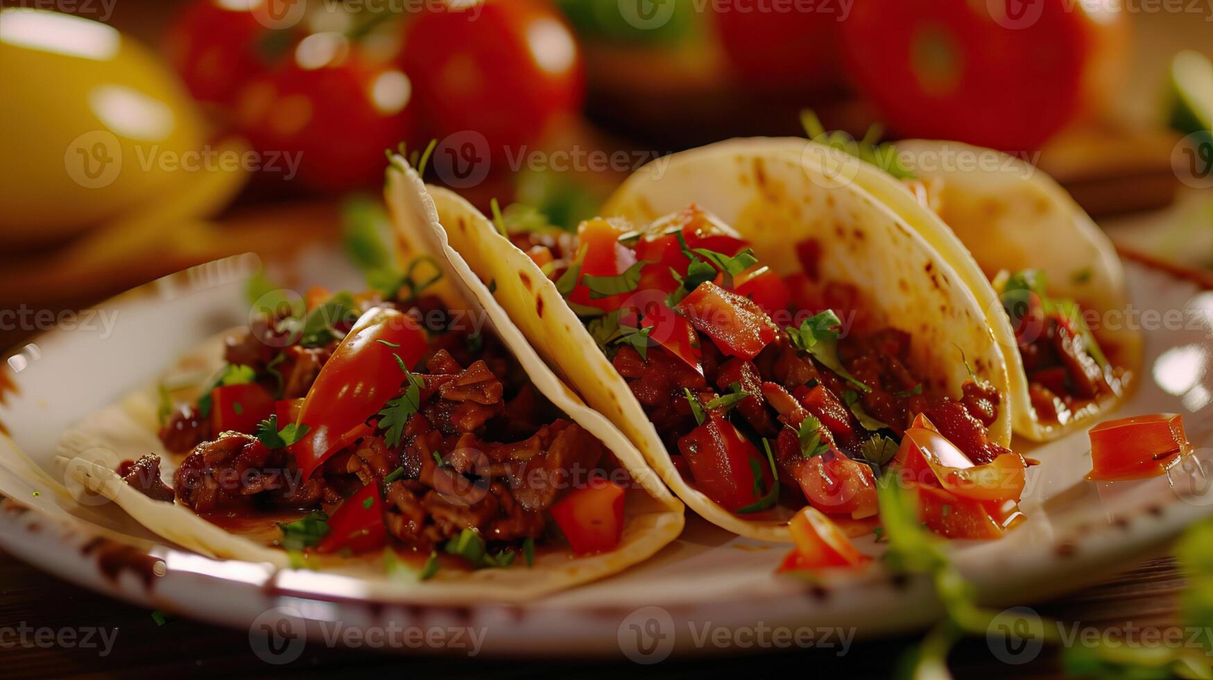 ai generiert Teller mit Taco und frisch Tomaten foto