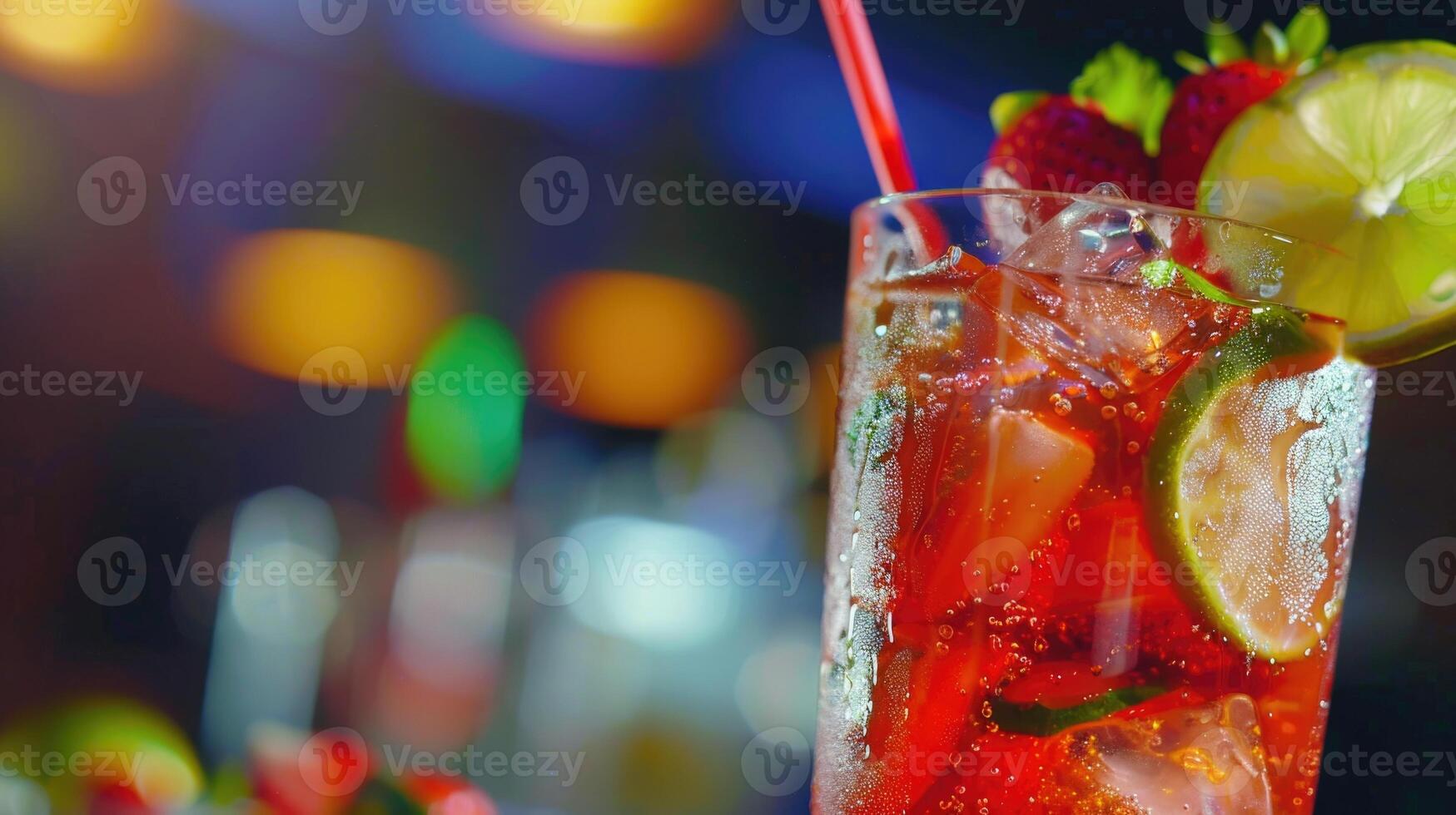 frisch fruchtig alkoholisch trinken auf verschwommen Hintergrund foto