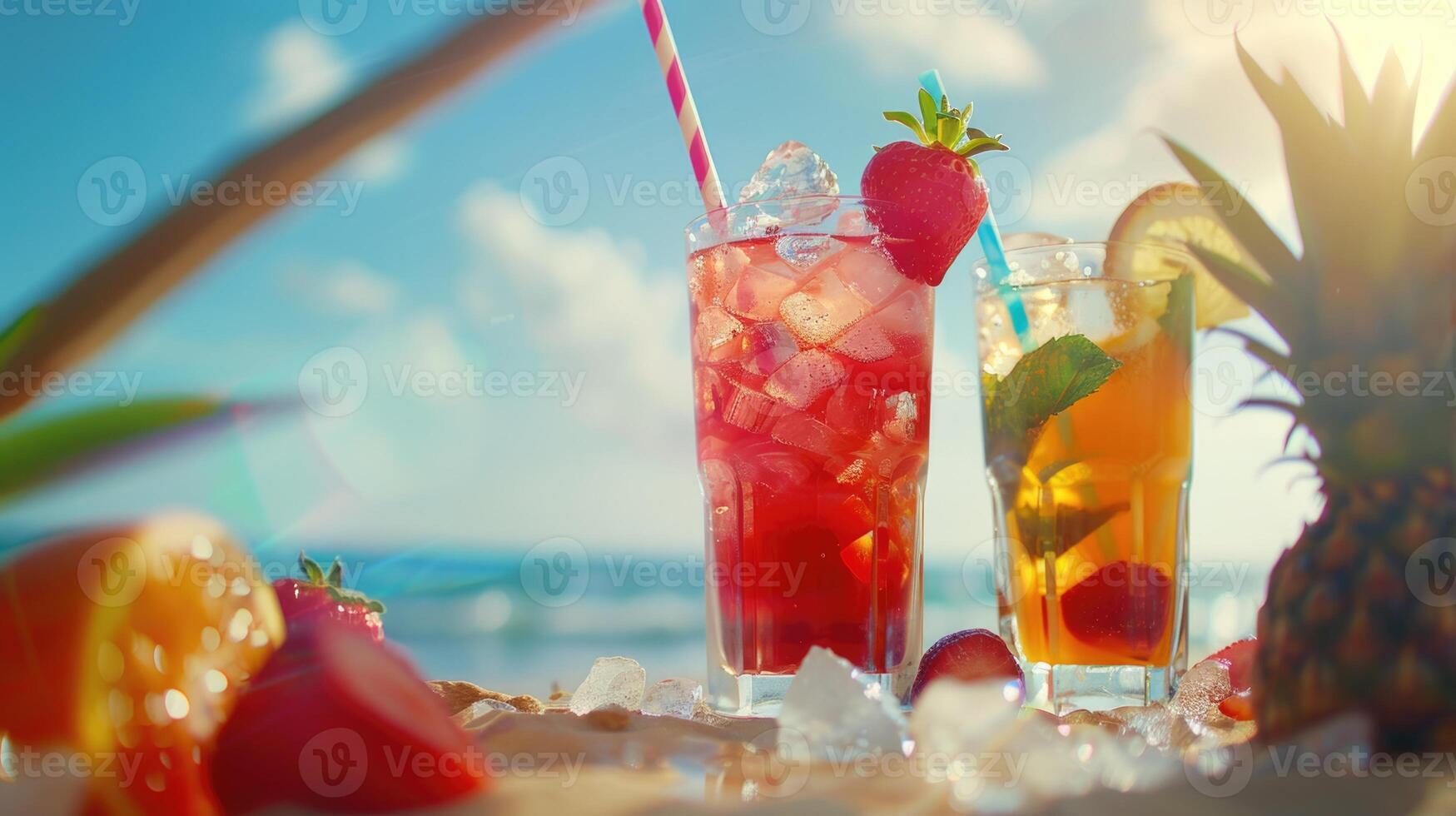 erfrischend Sommer- Getränke durch das Strand. foto