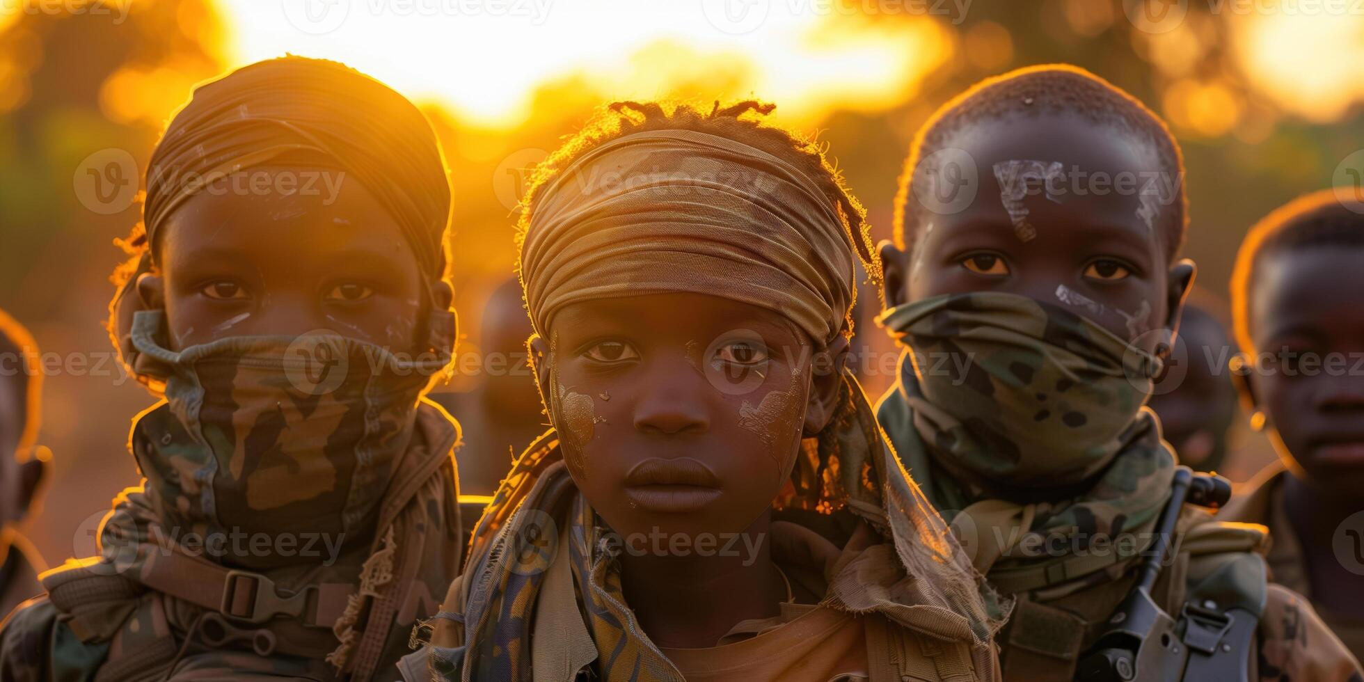 ai generiert Kinder im Militär- Konflikt im Unterstützung von Freiheit zum Kinder- Tag foto
