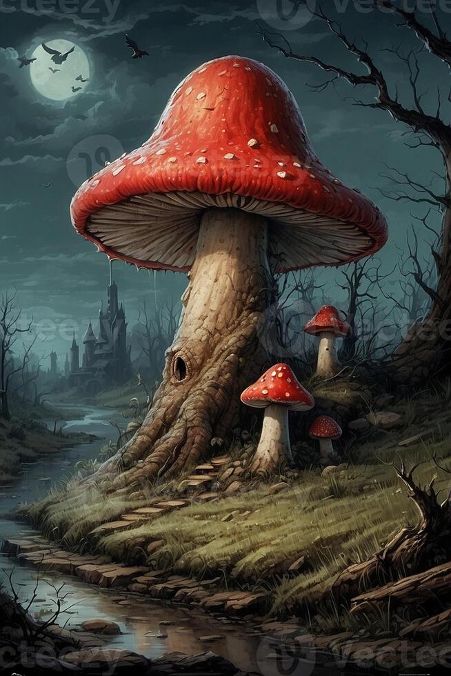 ein Pilz Haus mit zwei Pilze auf oben foto