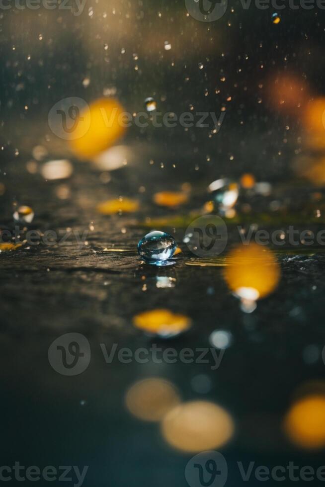 Regentropfen auf das Boden im ein Pfütze foto