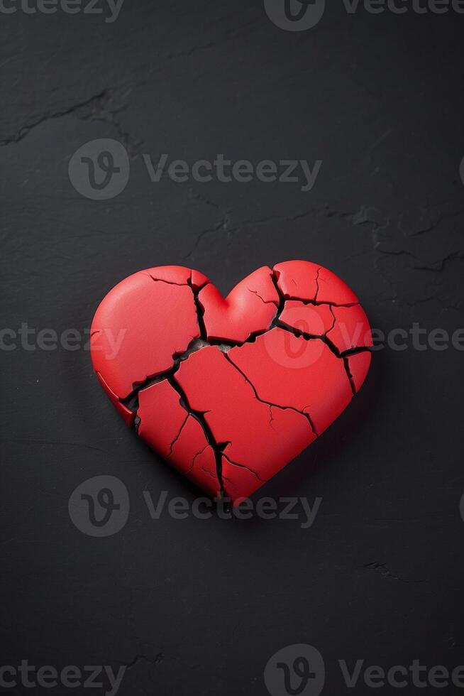 gebrochen Herz auf schwarz Hintergrund mit rot Herzen foto