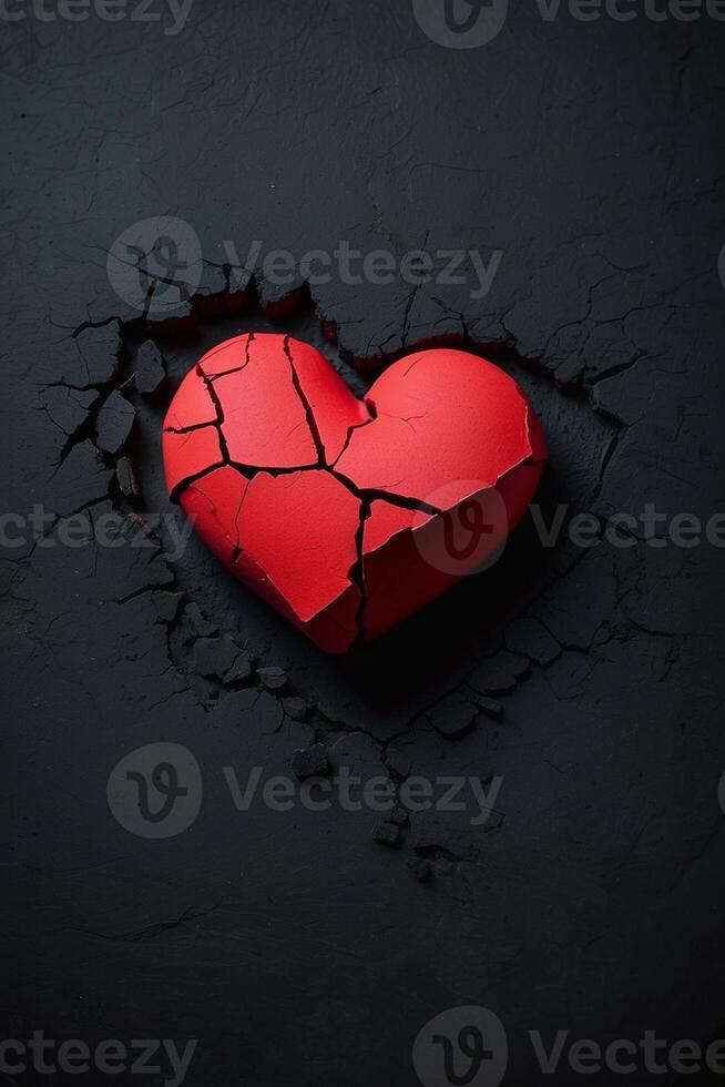 gebrochenes Herz auf schwarzem Hintergrund foto