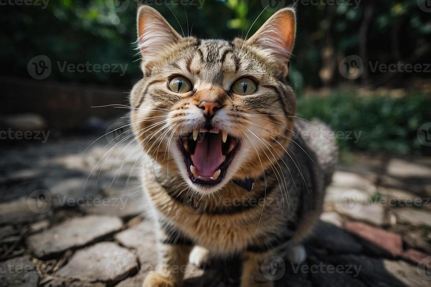 ein Katze mit es ist Mund öffnen und es ist Mund öffnen foto