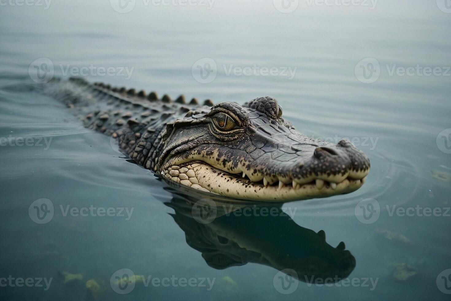 ein groß Alligator Schwimmen im das Wasser foto