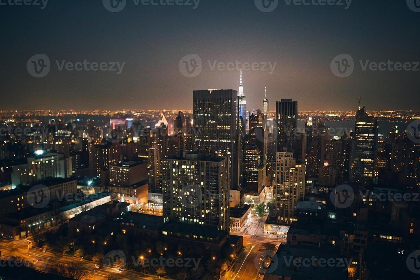 ein Stadt Horizont beim Nacht mit Beleuchtung auf foto