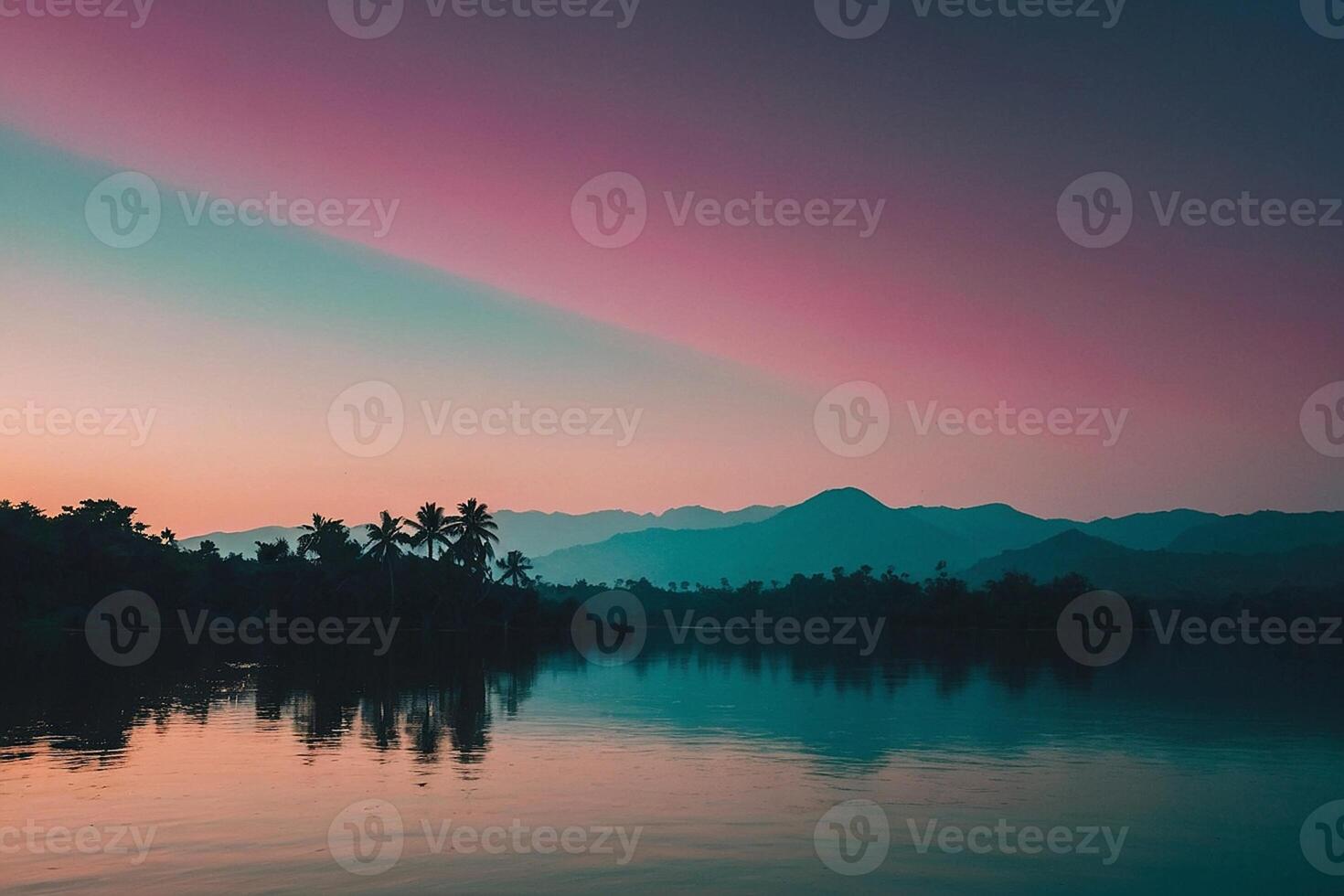 ein See mit Berge im das Hintergrund beim Sonnenuntergang foto