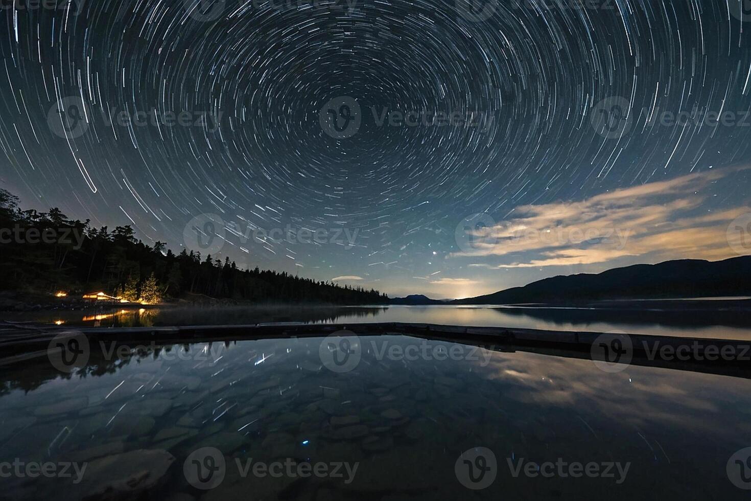 Star Wanderwege Über das Wasser im das Nacht Himmel foto