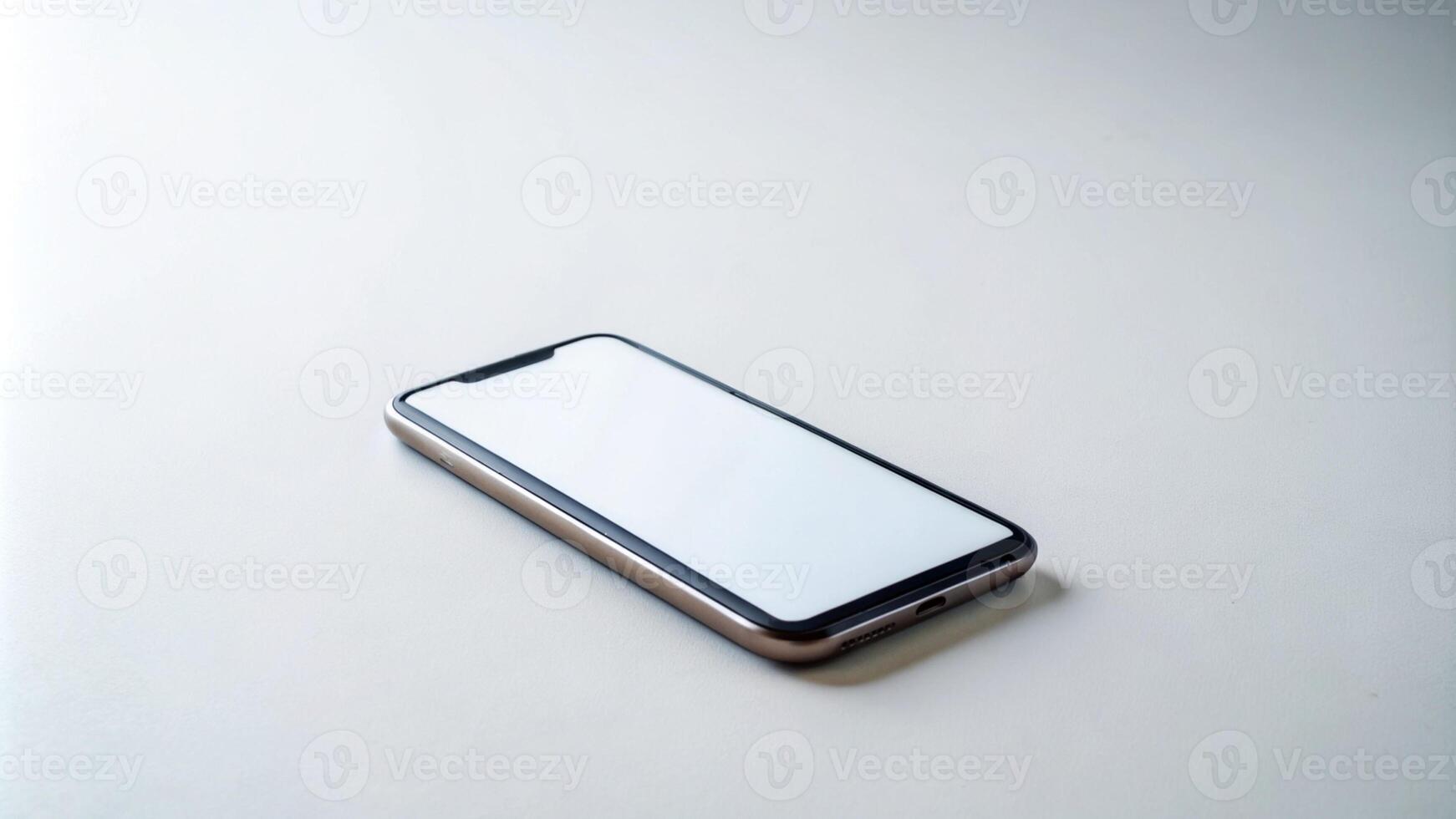 ai generiert ein iPhone mit ein leer Bildschirm auf ein Weiß Oberfläche foto