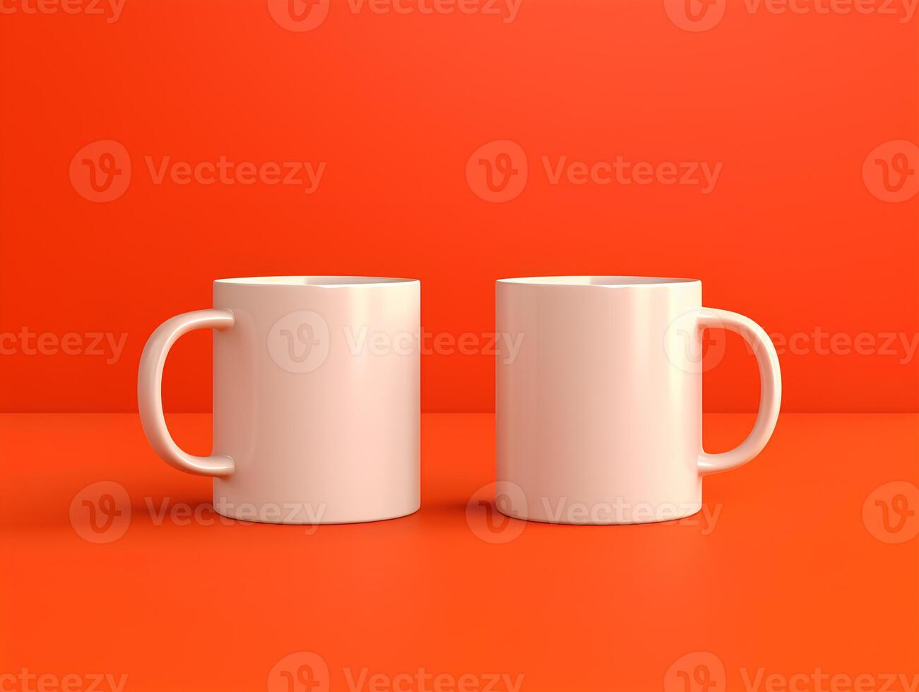 zwei Weiß lebendig Farbe modern Becher Attrappe, Lehrmodell, Simulation auf sauber Orange Hintergrund foto