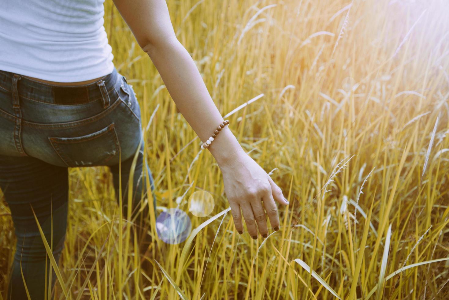 asiatische Frauen. auf einer Wiese schöne Atmosphäre im Sommer. foto