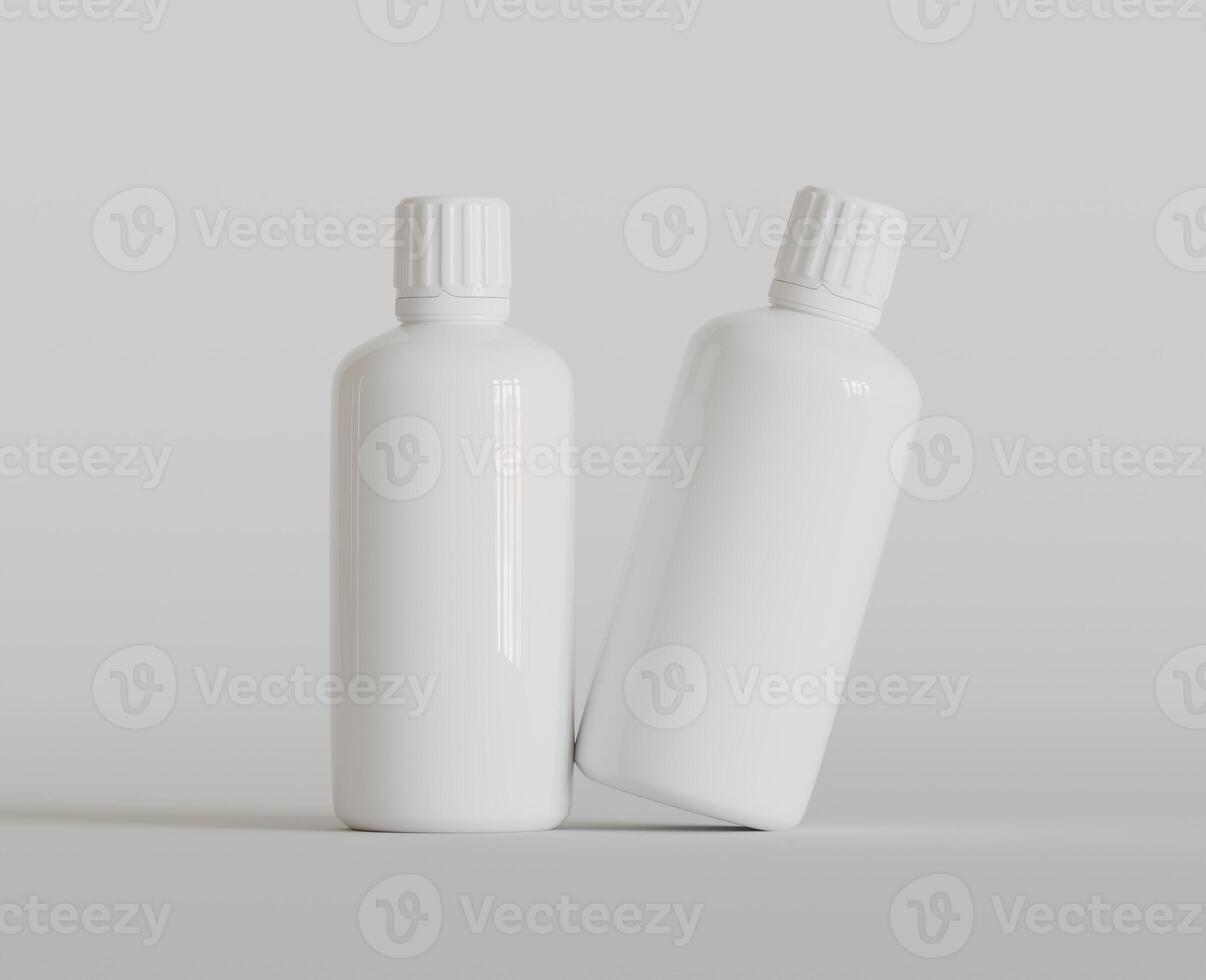 leer Weiß runden Ergänzungen, Medizin Flasche mit schwarz gerillt Deckel zum Schönheit oder gesund Produkt. isoliert auf Weiß Hintergrund mit Schatten. bereit zu verwenden zum Paket Design. Illustration. foto