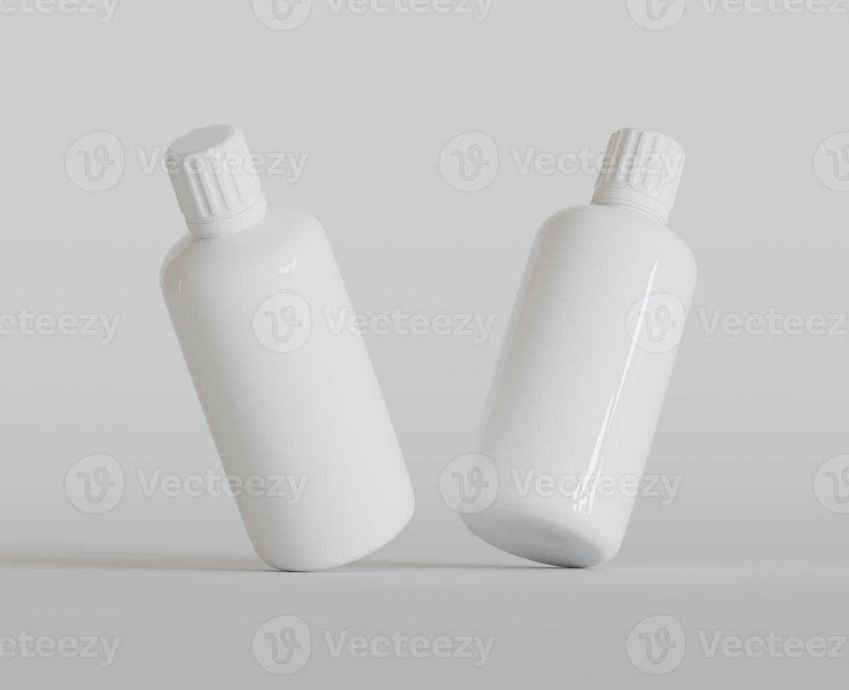 leer Weiß runden Ergänzungen, Medizin Flasche mit schwarz gerillt Deckel zum Schönheit oder gesund Produkt. isoliert auf Weiß Hintergrund mit Schatten. bereit zu verwenden zum Paket Design. Illustration. foto