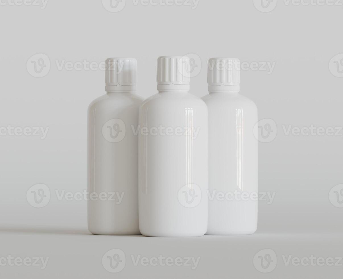 leer Weiß runden Ergänzungen, Medizin Flasche mit schwarz gerillt Deckel zum Schönheit oder gesund Produkt. isoliert auf Weiß Hintergrund mit Schatten. bereit zu verwenden zum Paket Design. Illustration. foto