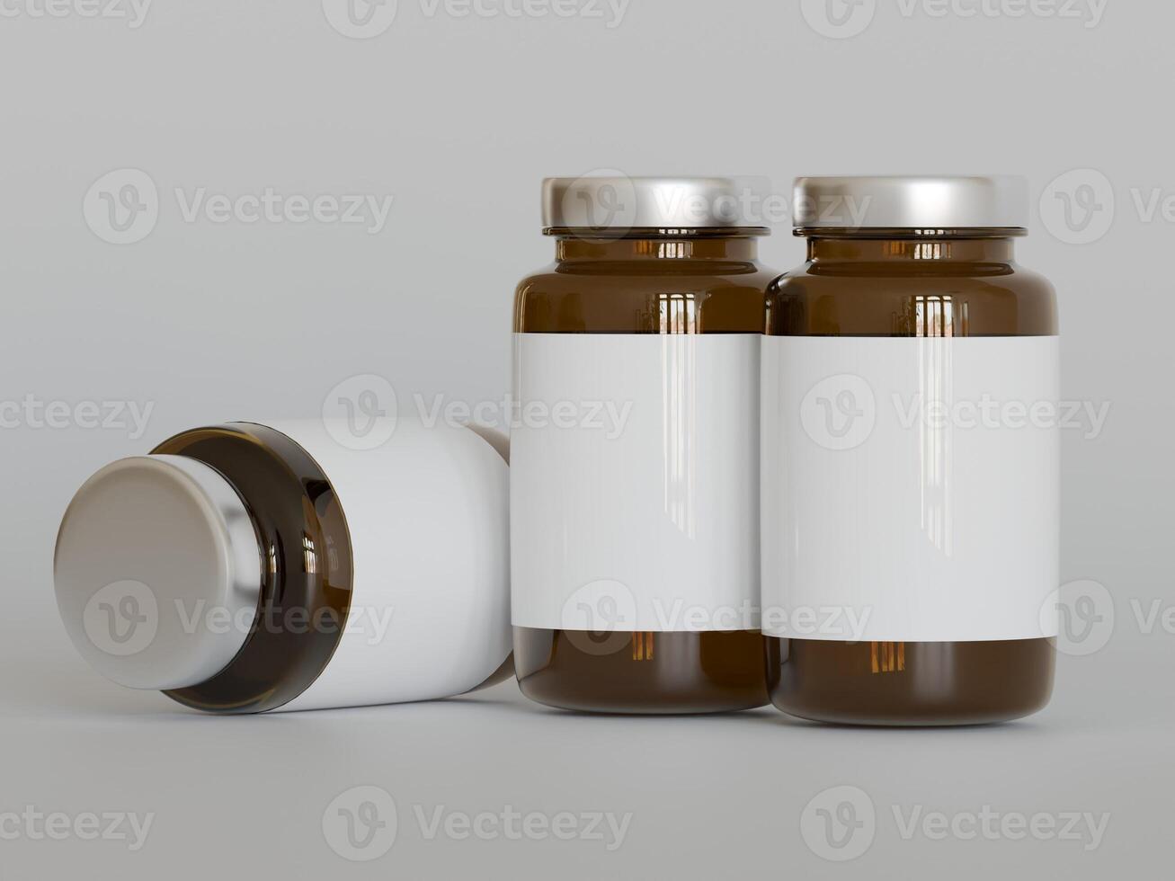 Bernstein Tabletten braun Flasche 3d Rendern Weiß Etikette auf Weiß Hintergrund foto