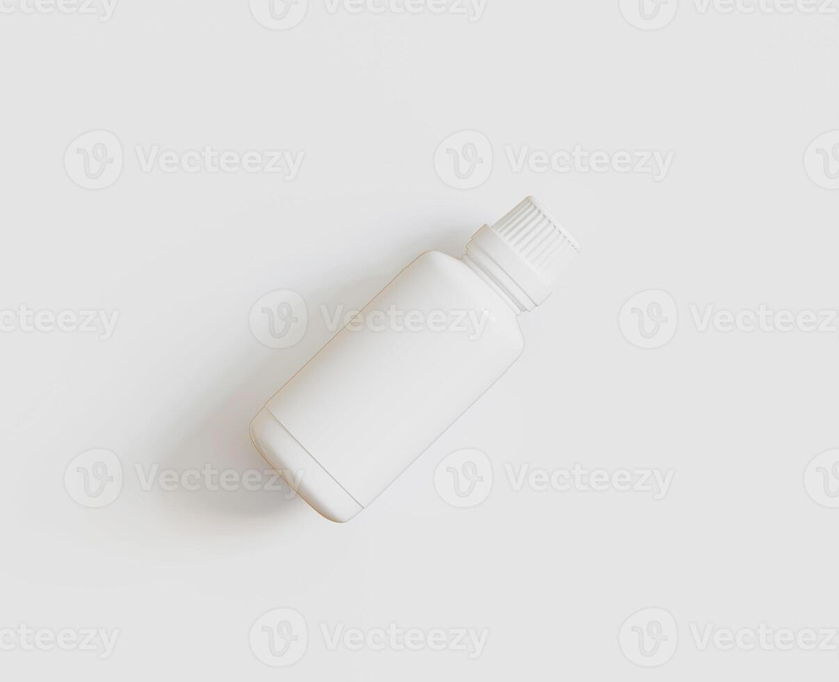 Weiß leer Flasche zum Medizin oder Schönheit Produkt auf Weiß Hintergrund, Kopieren Raum. leeren Raum. Minimalismus. 3d Rendern foto