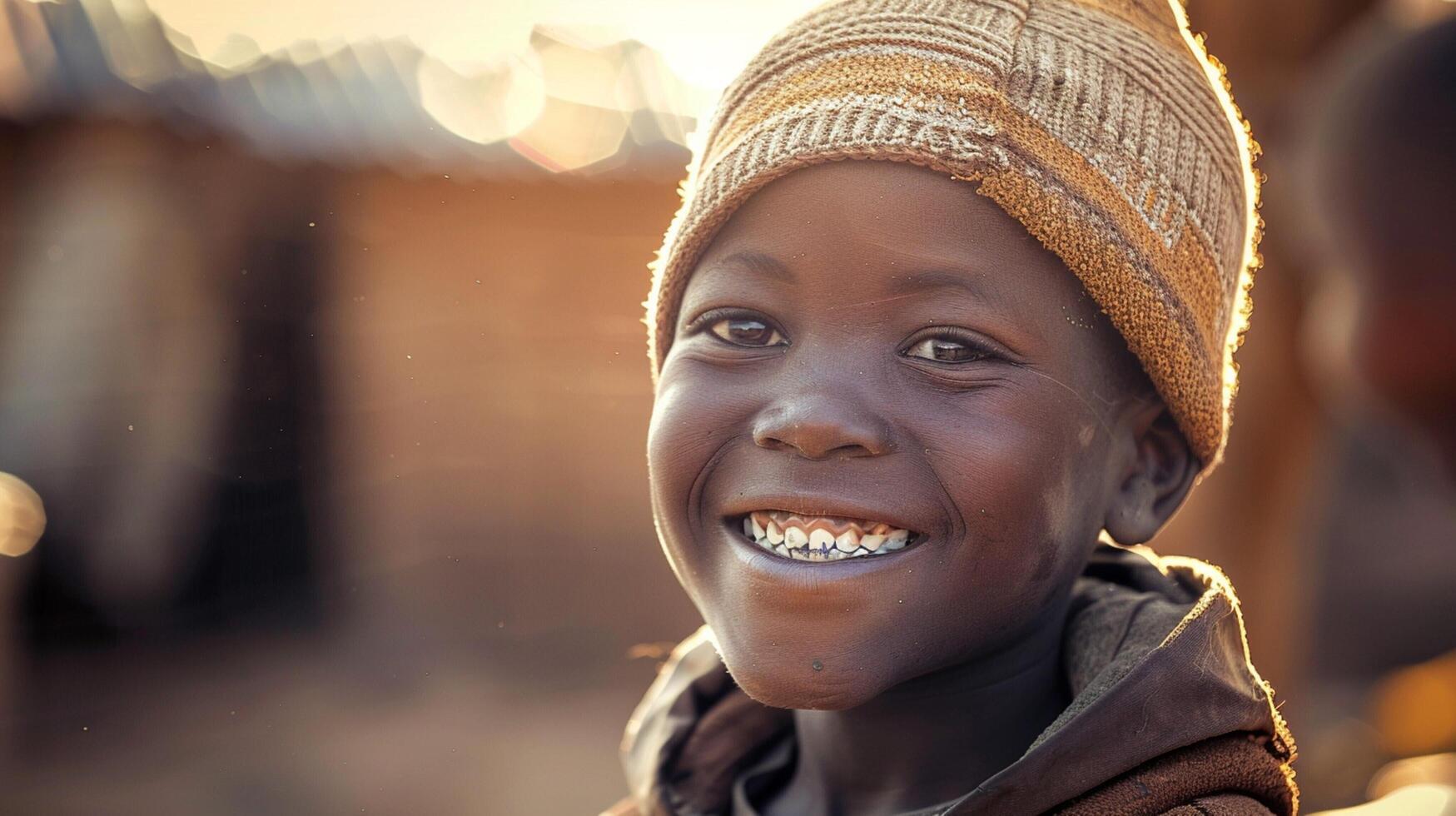 afrikanisch Junge lächelt Trotz Armut und Einsamkeit foto