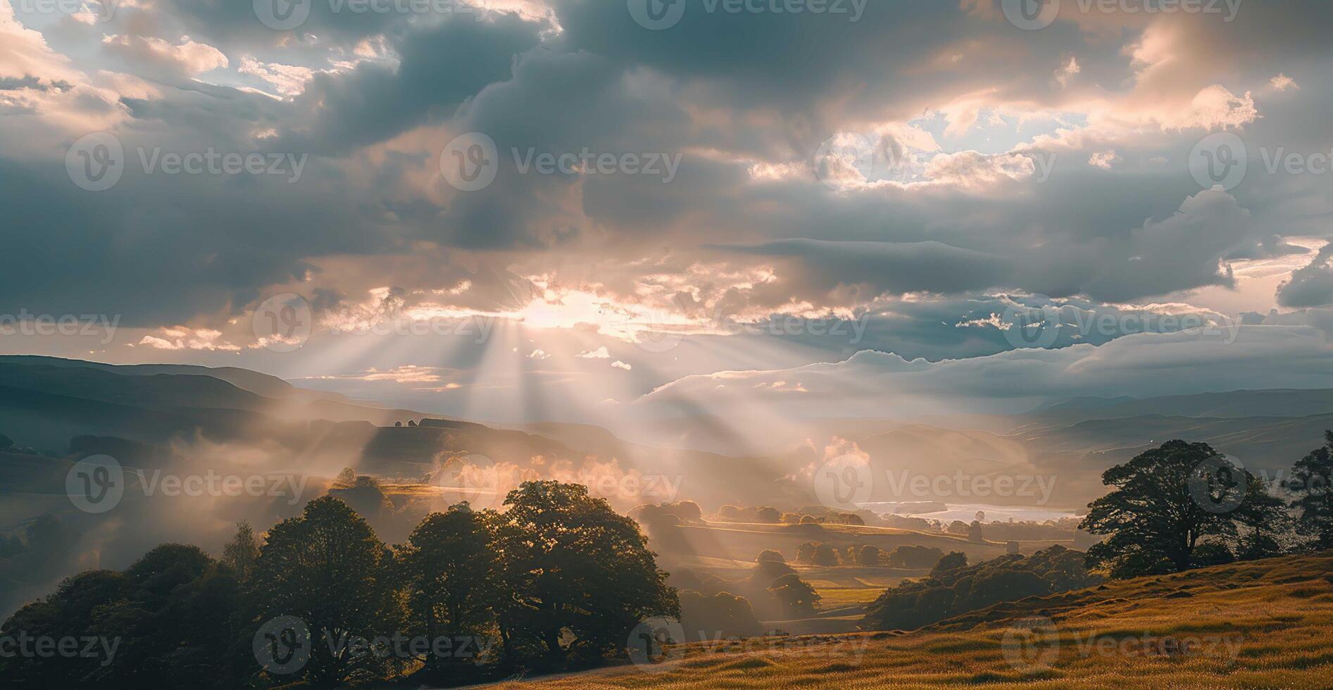 sonnendurchflutet Landschaft Hintergrund foto