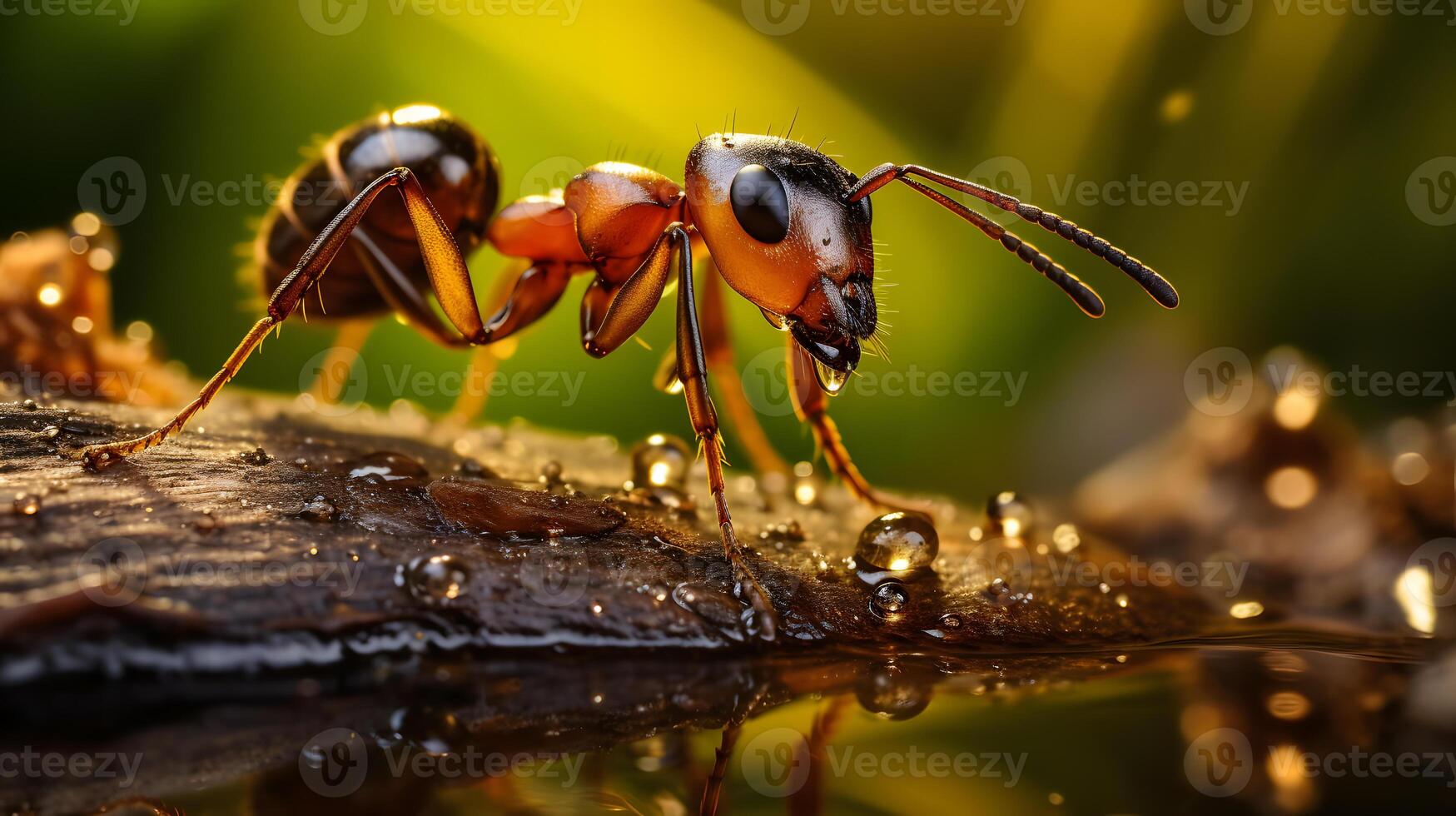 rot Ameisen sind suchen zum Essen auf Grün Geäst. neural Netzwerk foto