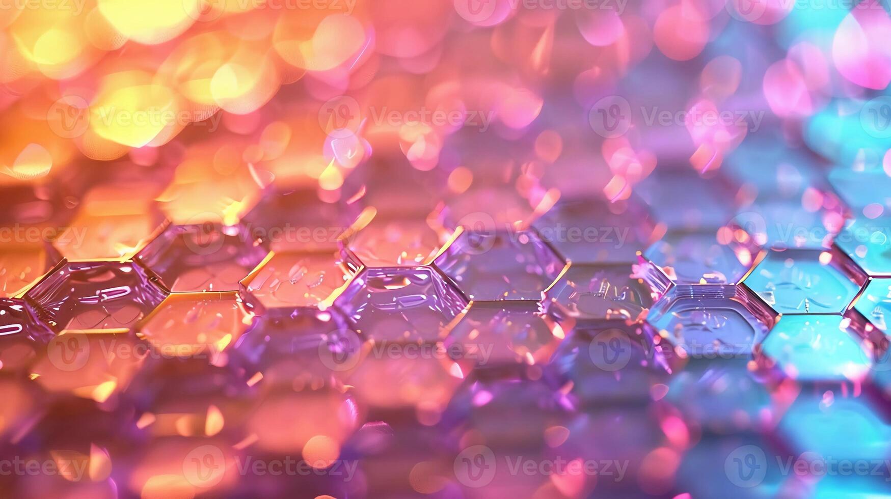 Regenbogen Hexagon Gitter Zelle Banner. irisierend schimmernd Glanz. abstrakt Waben foto