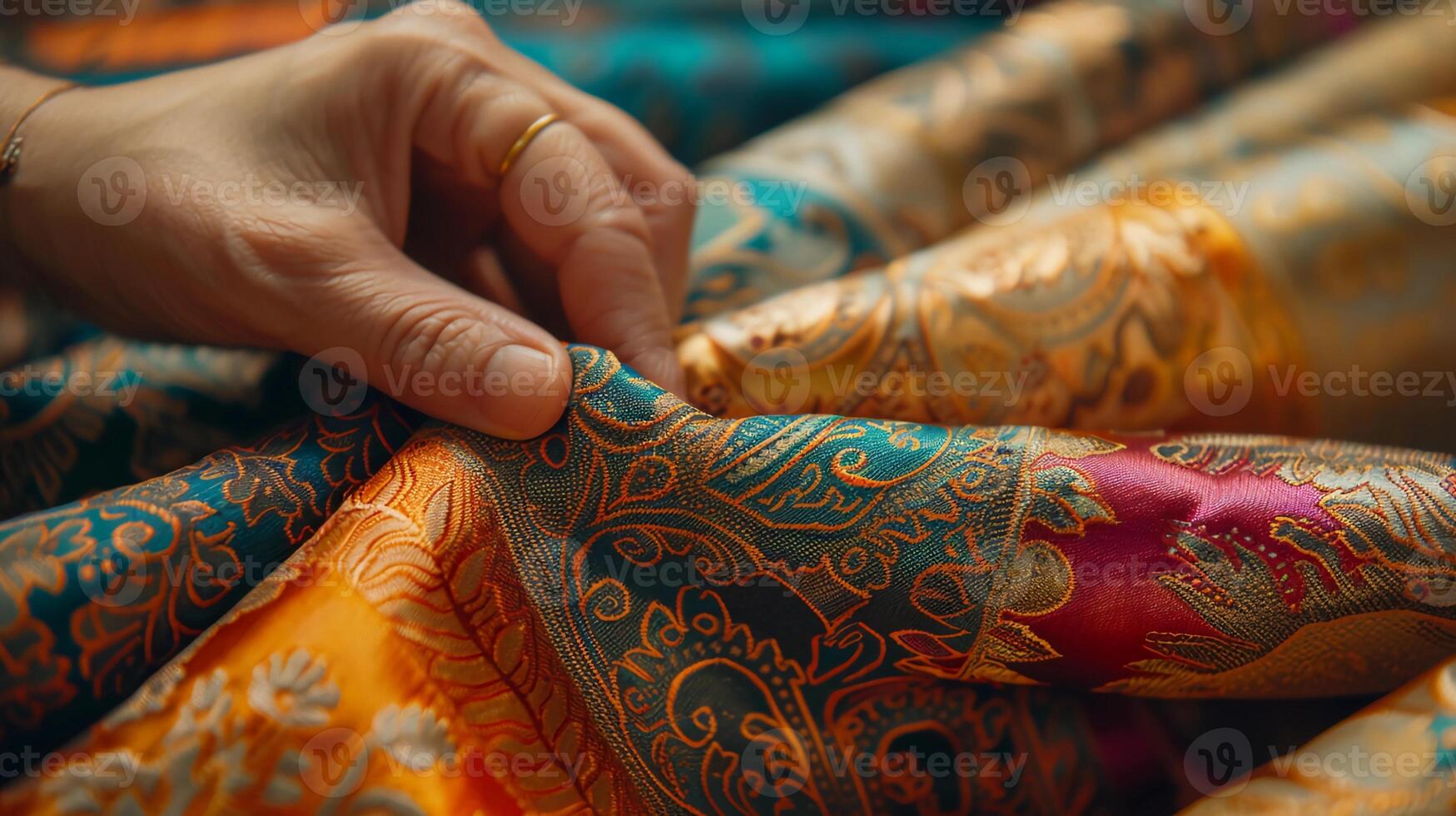 Hand Auswahl luxuriös texturiert Stoffe im Reich indisch Farben zum maßgeschneidert Kleidung foto