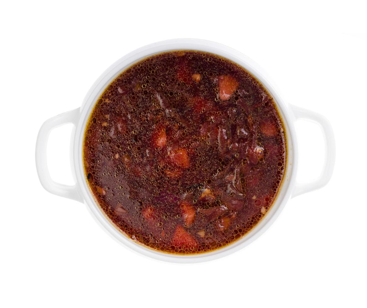 Russisches Nationalgericht, Rote-Bete-Suppe. Studiofoto foto