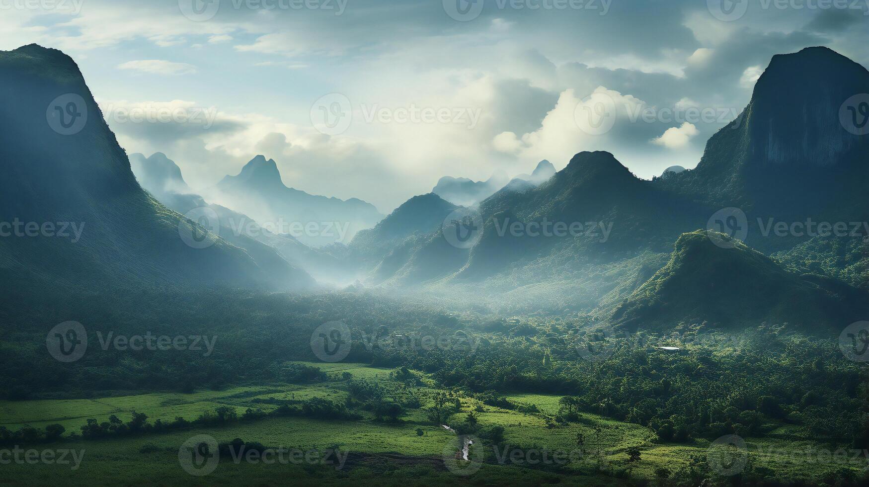 Berg Landschaft im einer von das Grün Landschaften foto