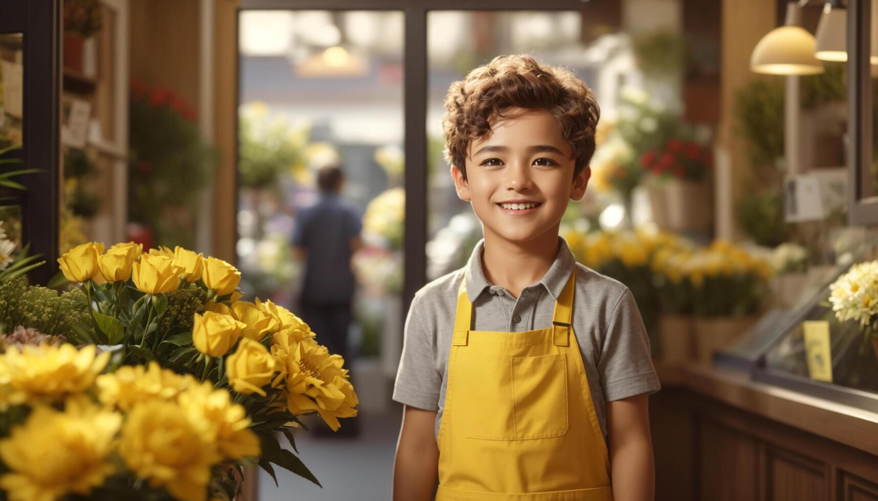 wenig Junge Verkauf das Blume foto