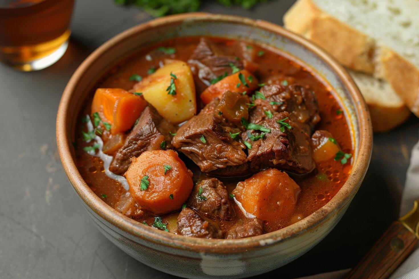 Gulasch mit zärtlich Rindfleisch, Möhren und Kartoffeln foto