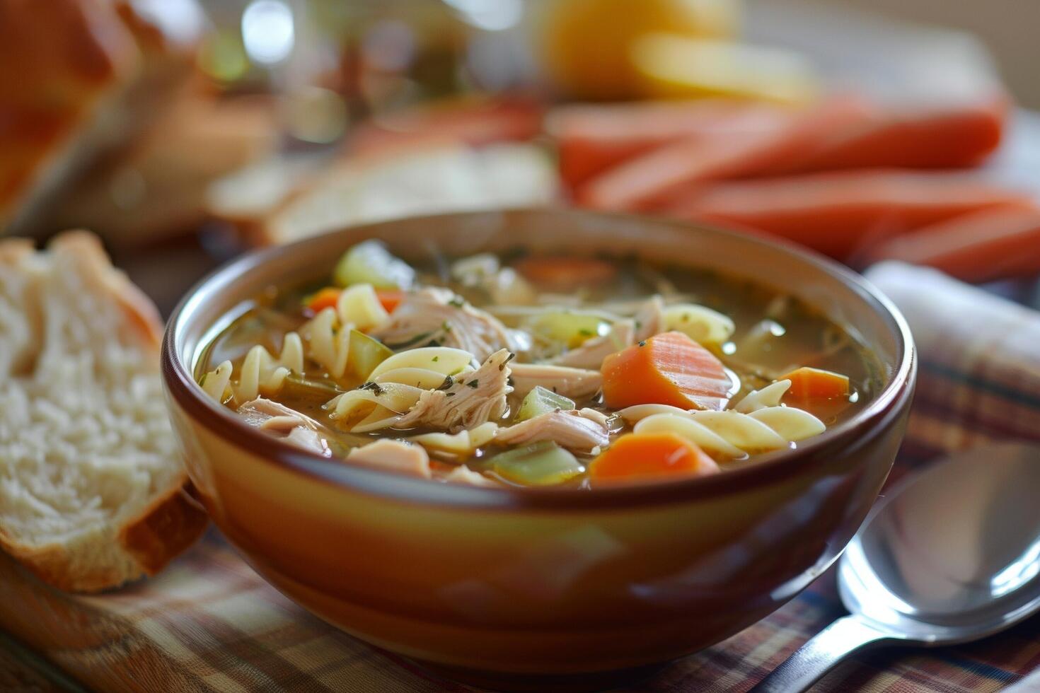 ein Schüssel von Hähnchen Suppe mit Gemüse und zärtlich Hähnchen. foto