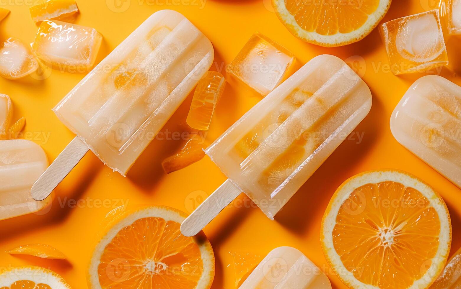 gefroren Eis Eis am Stiel von Joghurt und Orangen Über Orange Hintergrund. frisch Früchte Eis Sahne gesund Lebensmittel. foto