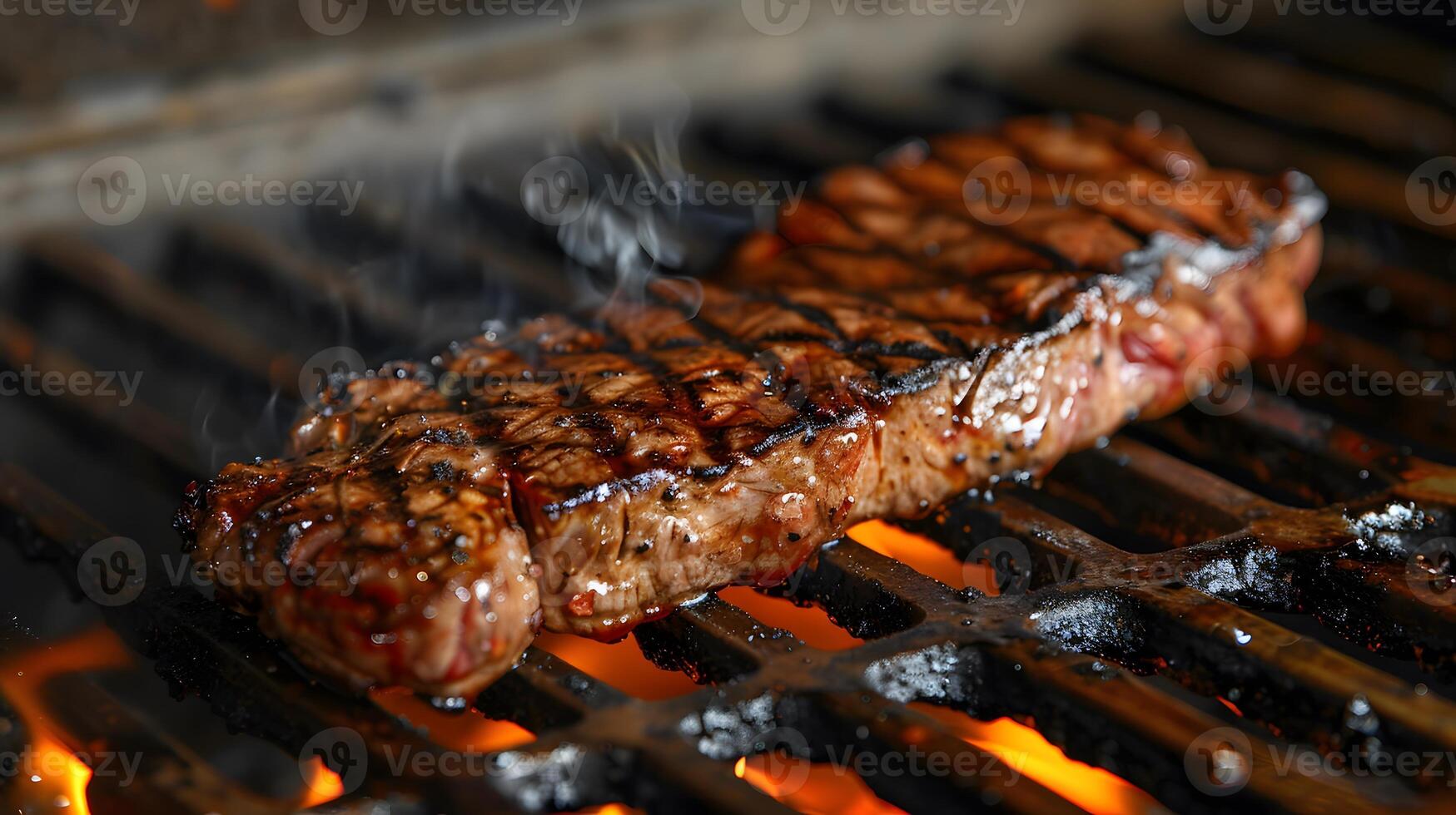 Steak Kochen auf Grill mit Flammen. generativ durch ai foto
