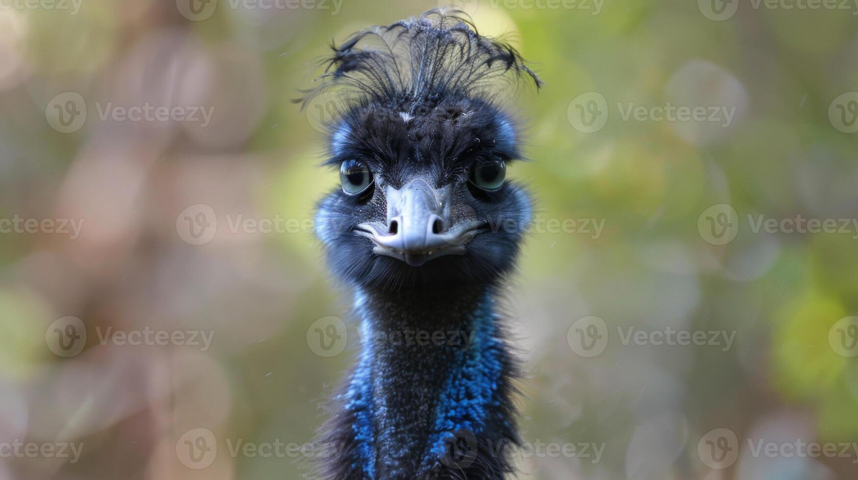 Emu Porträt präsentieren Vogel Tierwelt mit Gefieder, Schnabel, Augen im ein Nahansicht Natur Bokeh foto